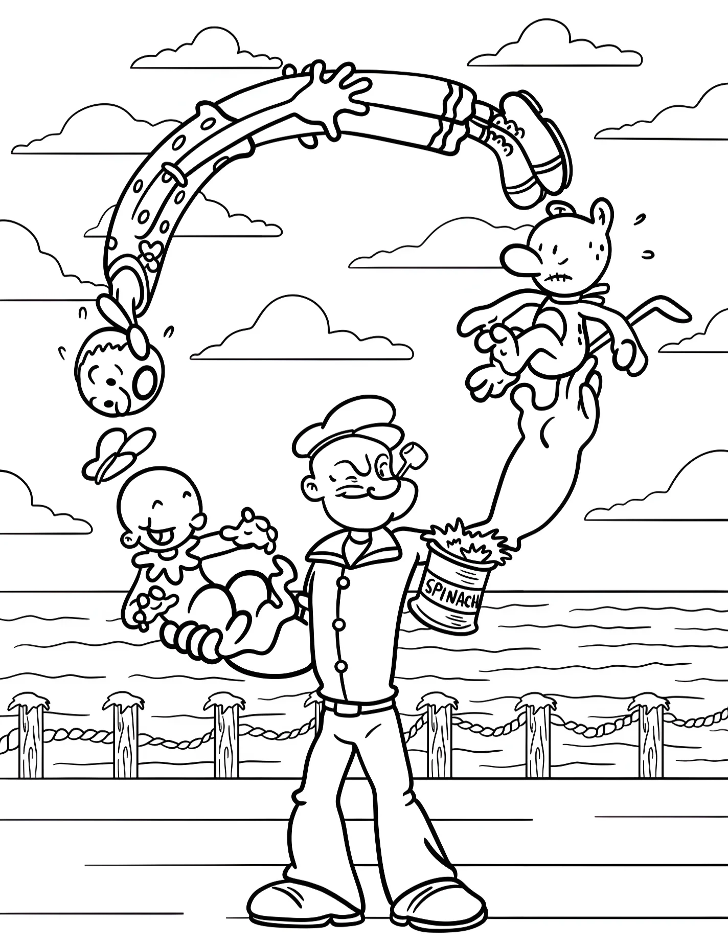 Попугай и моряк для детей №9576. Раскраски из мультиков. Попай (Popeye).
