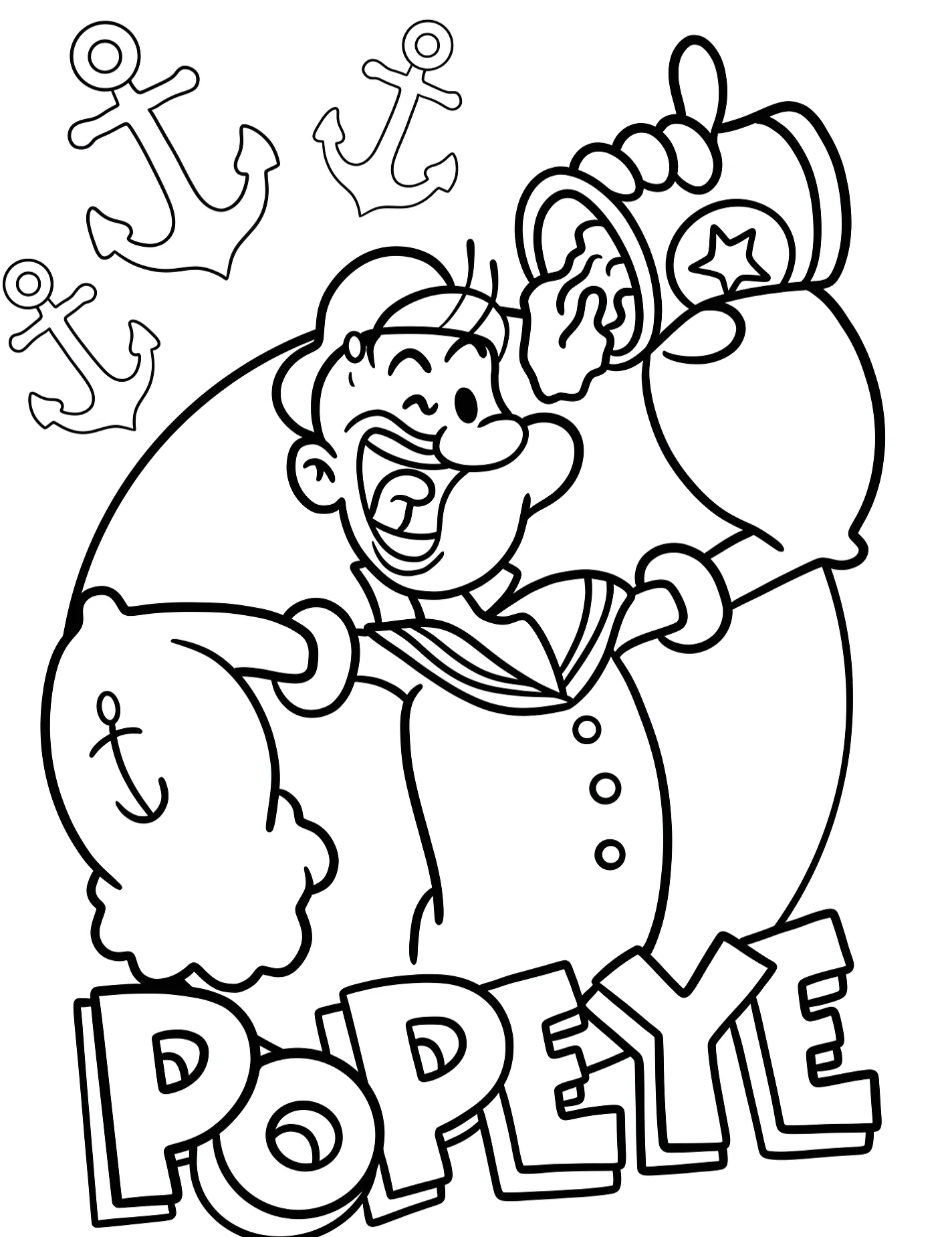 Весёлый моряк Попай для детей №9579. Раскраски из мультиков. Попай (Popeye).