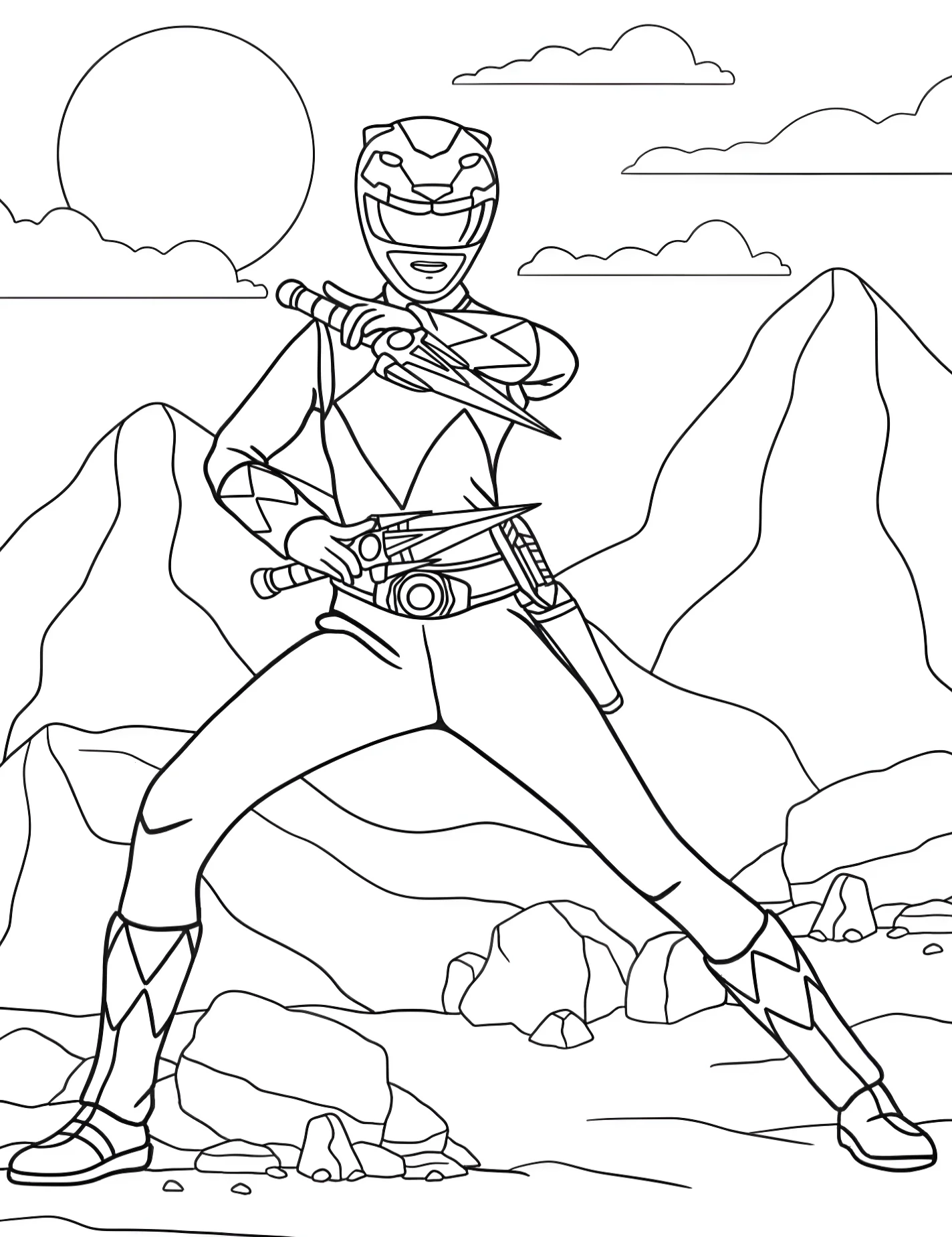 Герой Power Rangers с кинжалами для детей №9616. Раскраски из мультиков. Могучие рейнджеры (Power Rangers).