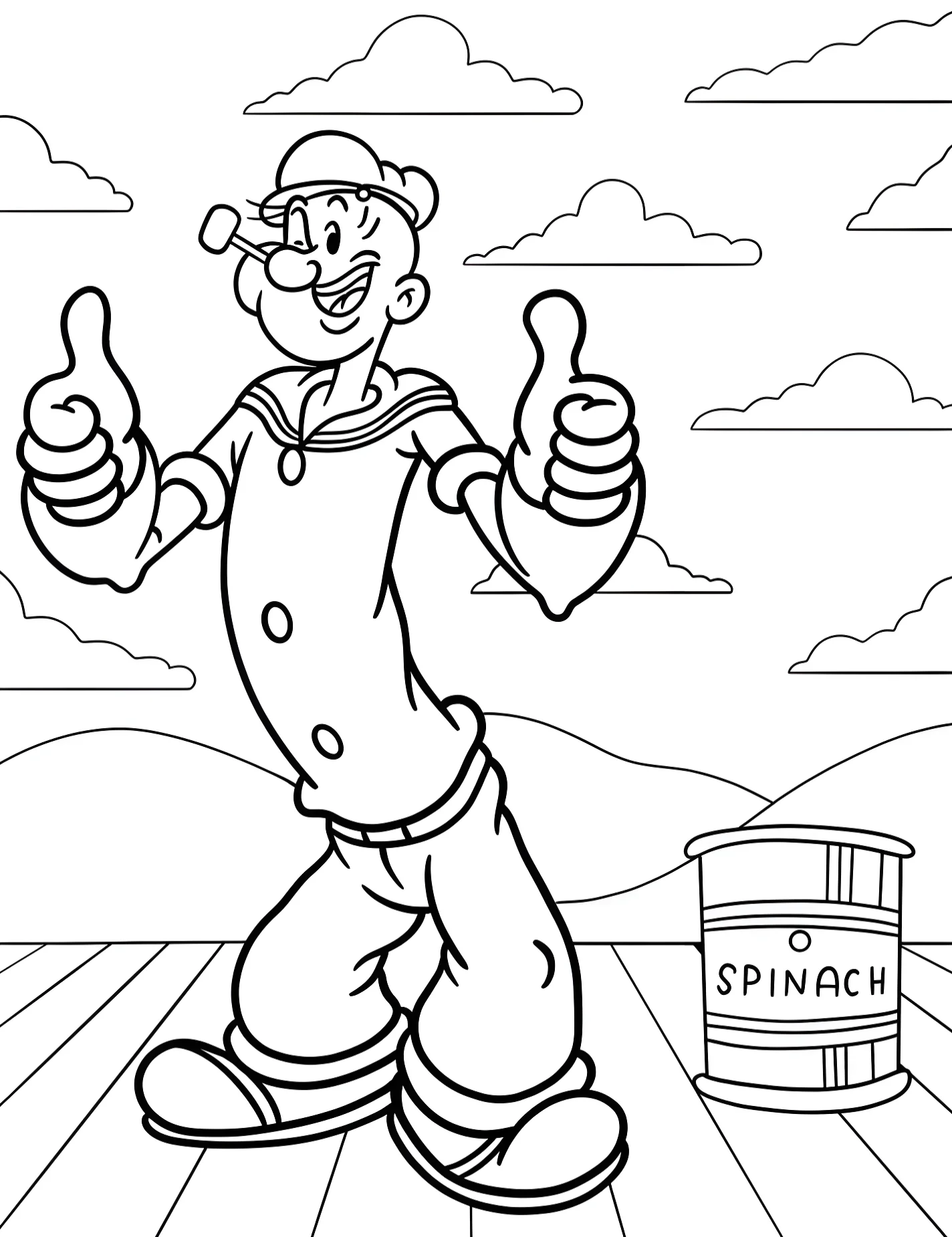 Весёлый моряк Попай для детей №9582. Раскраски из мультиков. Попай (Popeye).