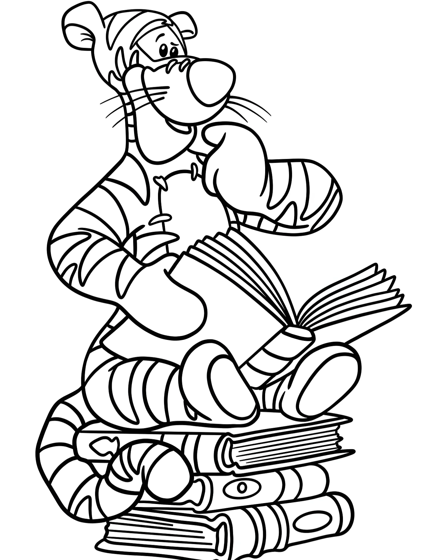 Тигр читает книги для детей №10166. Раскраски из мультиков. Тигруля (Tigger).