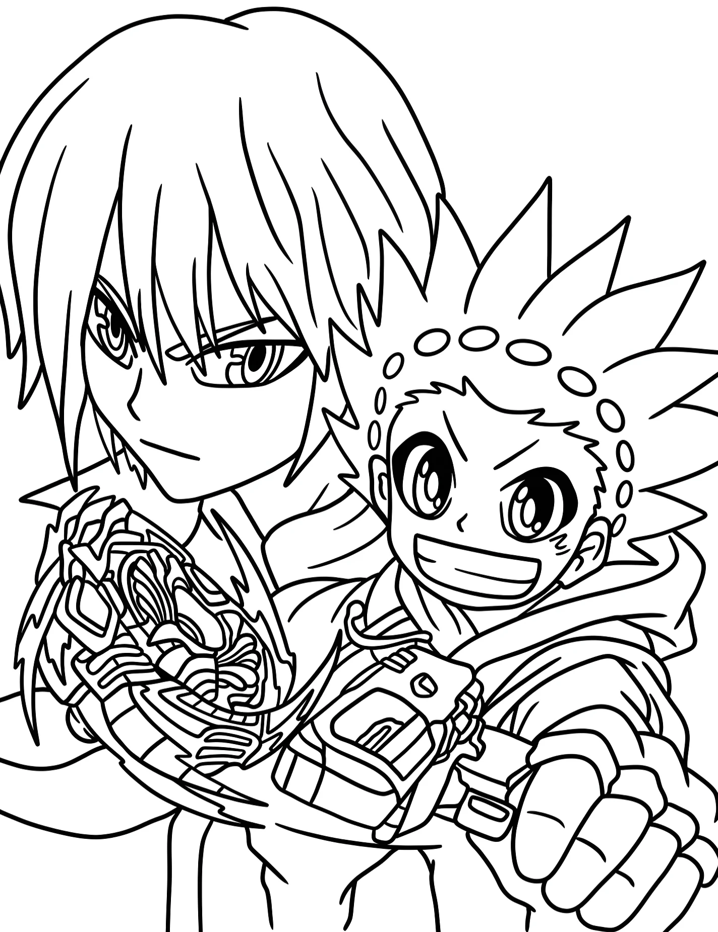 Вальт Аой и Шу Куренай из Beyblade Burst №8448. Раскраски из мультиков. Бейблэйд (Beyblade).