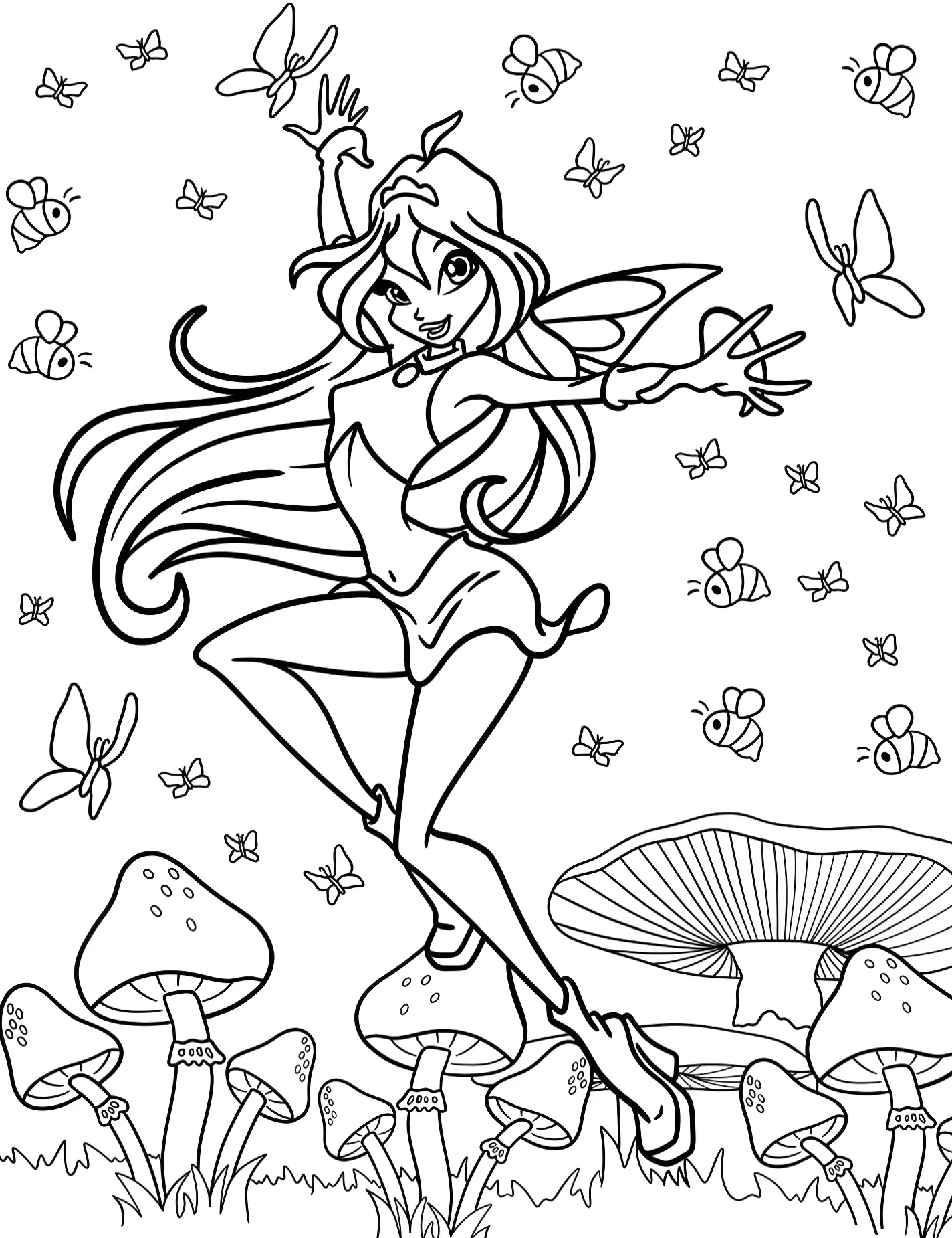 Фея Блум из Winx Club в волшебном саду №10316. Раскраски из мультиков. Винкс (Winx).
