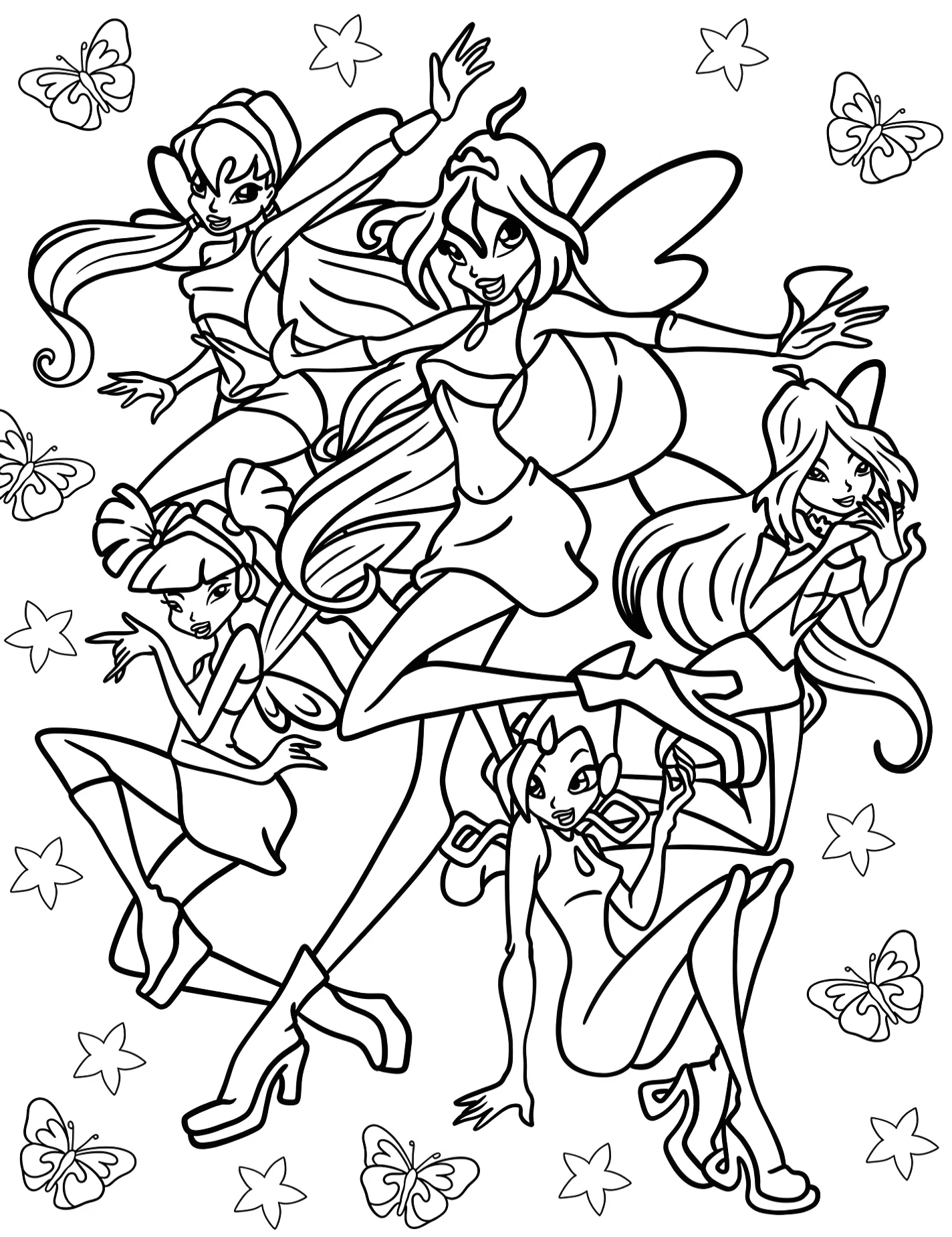 Веселые феи Винкс для детей №10317. Раскраски из мультиков. Винкс (Winx).