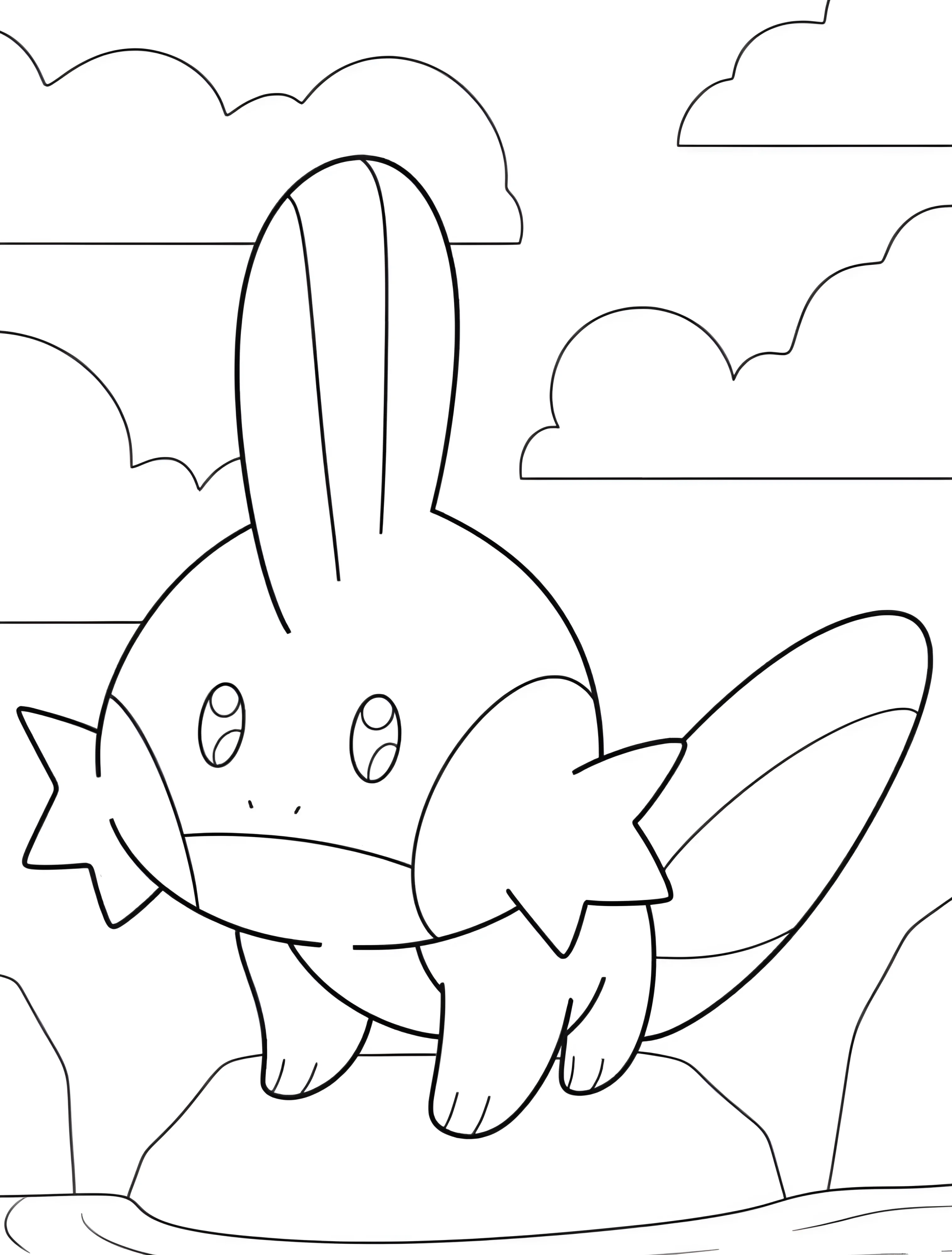 Милый Мудкип стоит на камне для детей №7333. Раскраски из игр. Покемон (Pokemon).