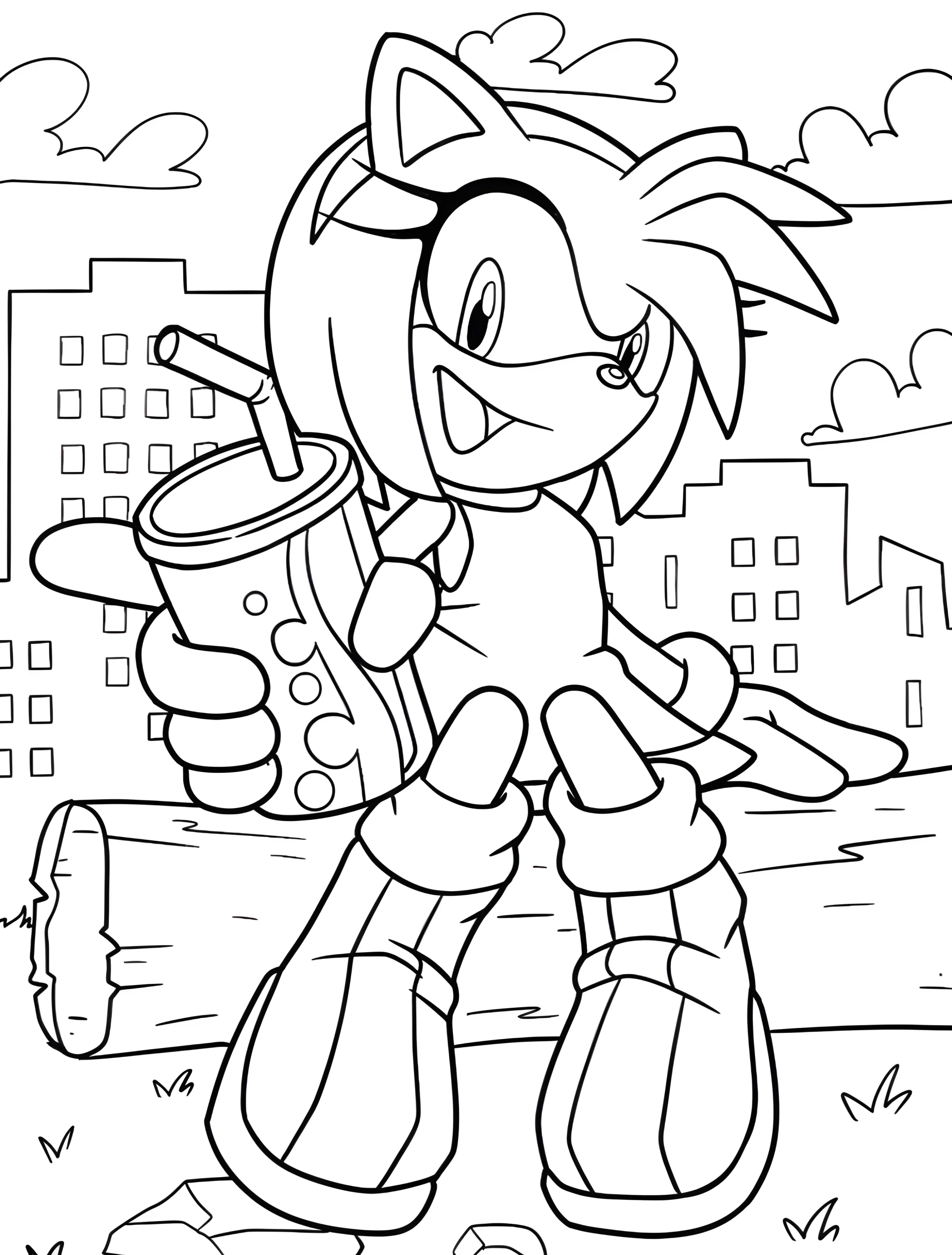 Эми Роуз с напитком для детей №5980. Раскраски из игр. Эми Роуз (Amy Rose).
