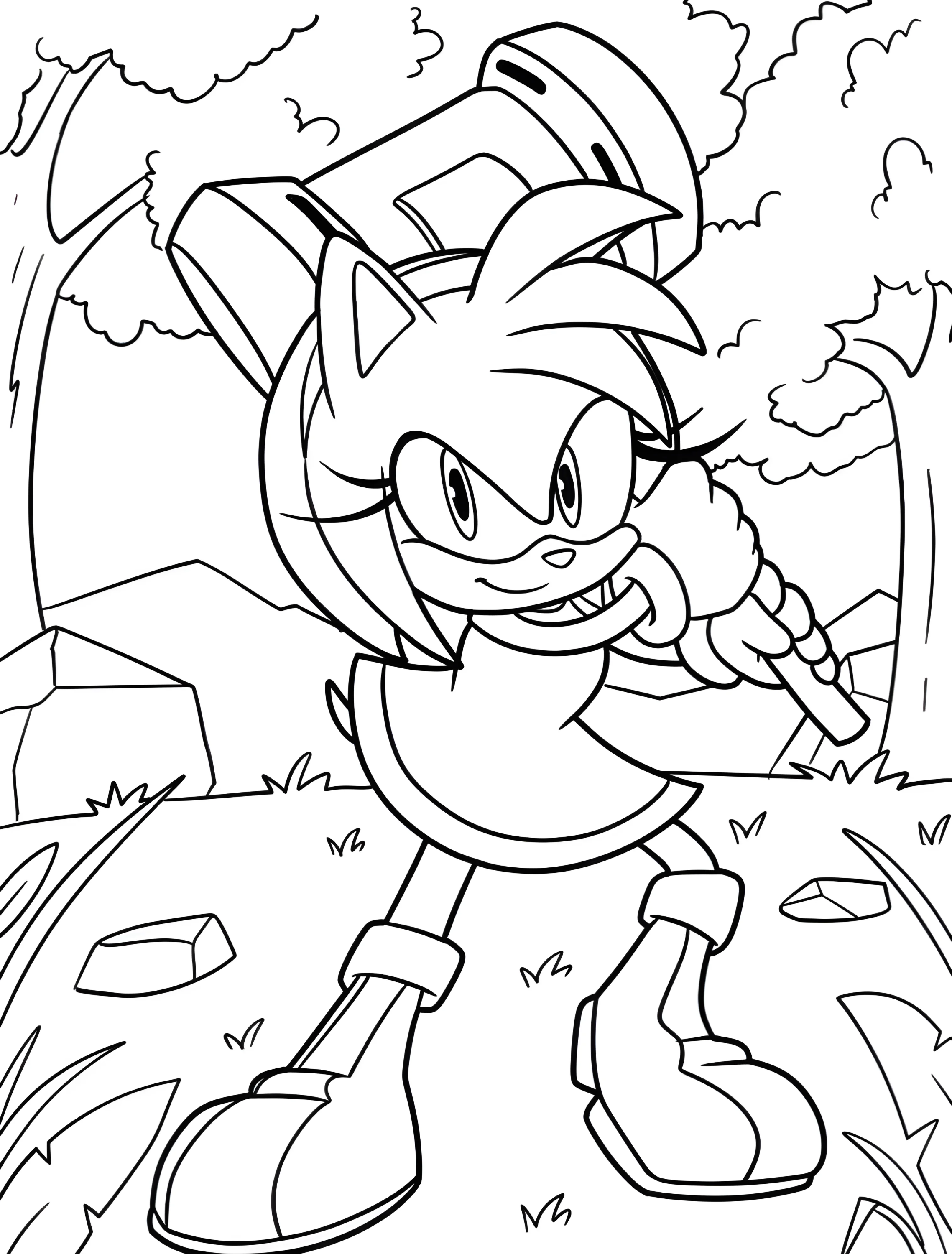Эми Роуз с молотом для детей №5987. Раскраски из игр. Эми Роуз (Amy Rose).