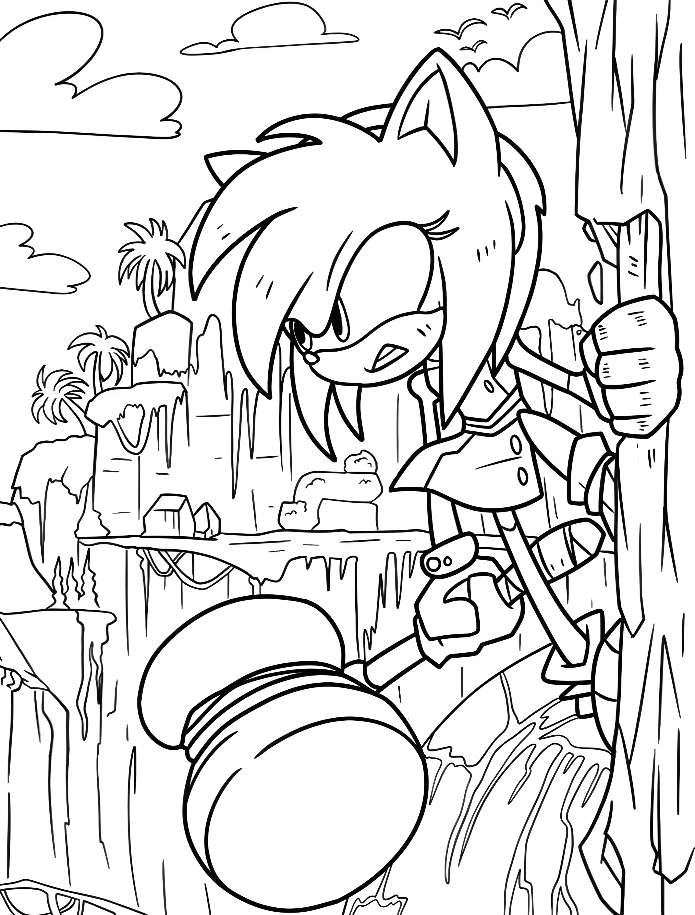 Эми Роуз с молотом на Острове Ангелов №5989. Раскраски из игр. Эми Роуз (Amy Rose).