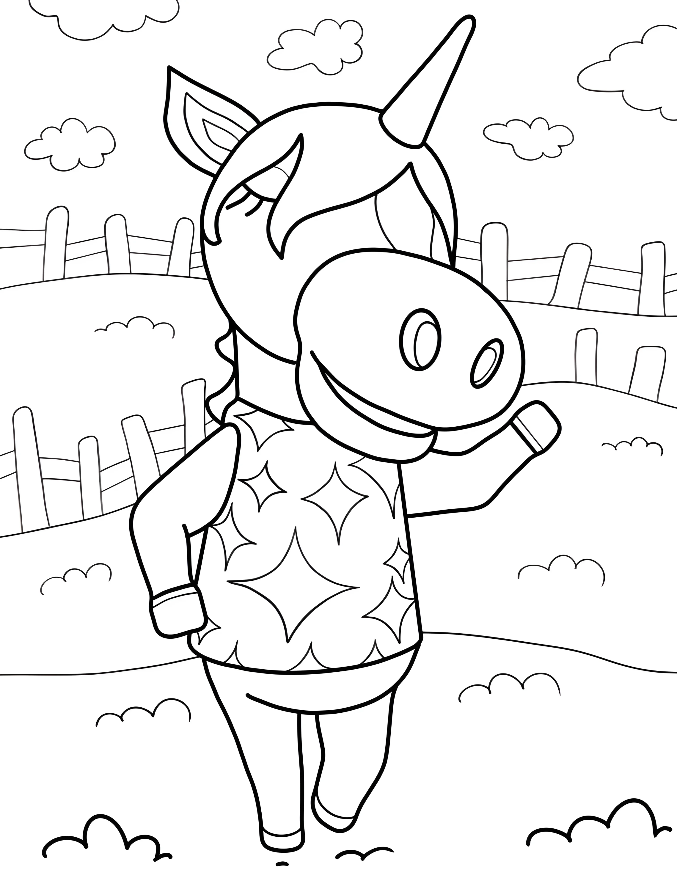 Забавный единорог для детей №6026. Раскраски из игр. Энимал Кроссинг (Animal Crossing).