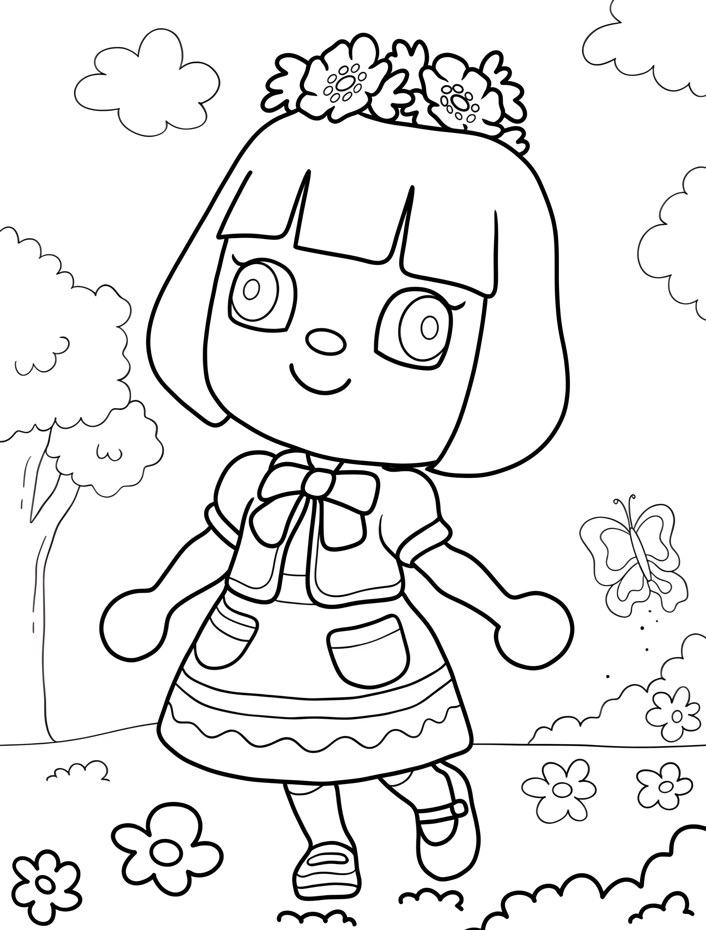Милый персонаж Animal Crossing с цветочной короной №6033. Раскраски из игр. Энимал Кроссинг (Animal Crossing).