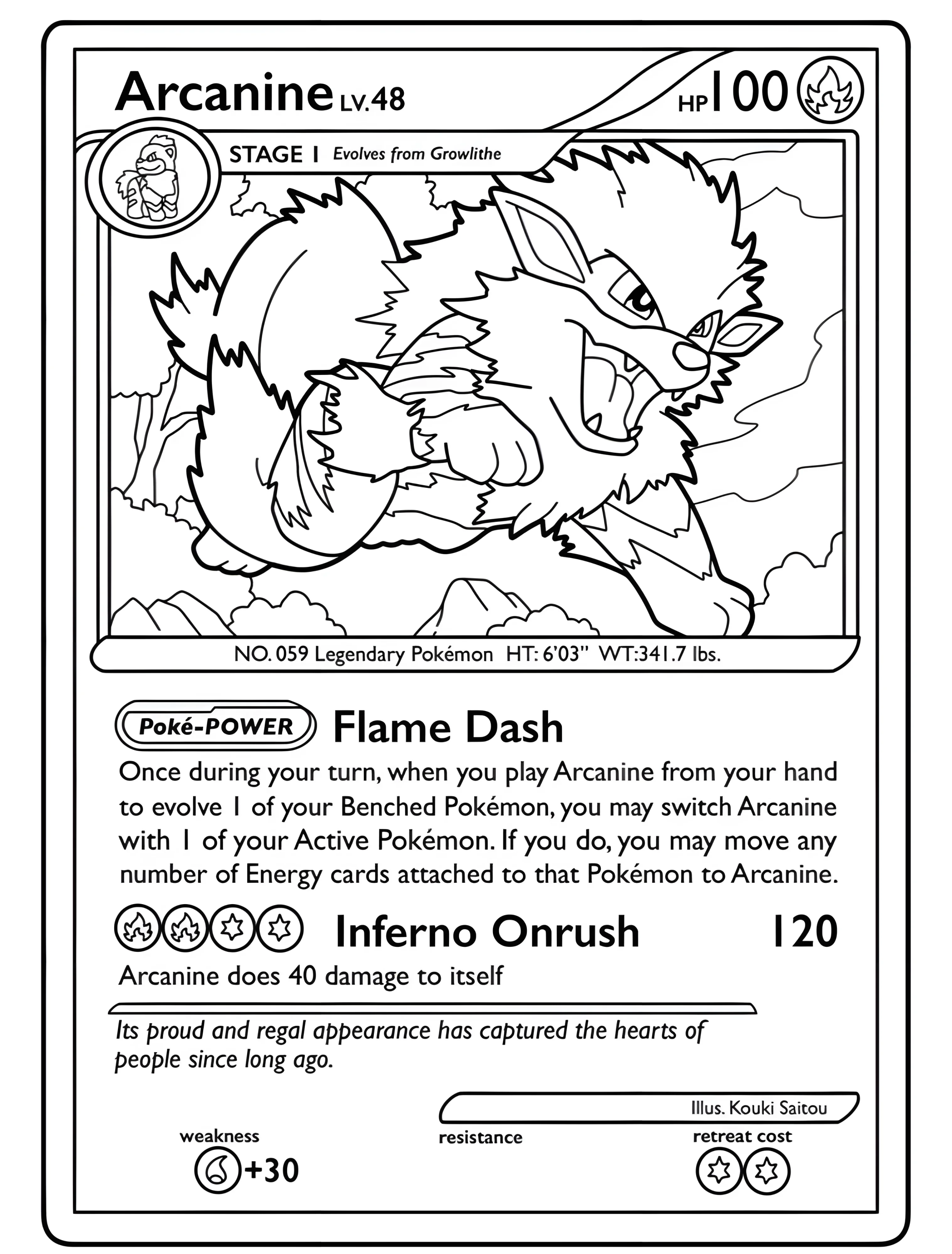 Покемон Арканэйн для детей №7294. Раскраски из игр. Карты Покемон (Pokemon Card).