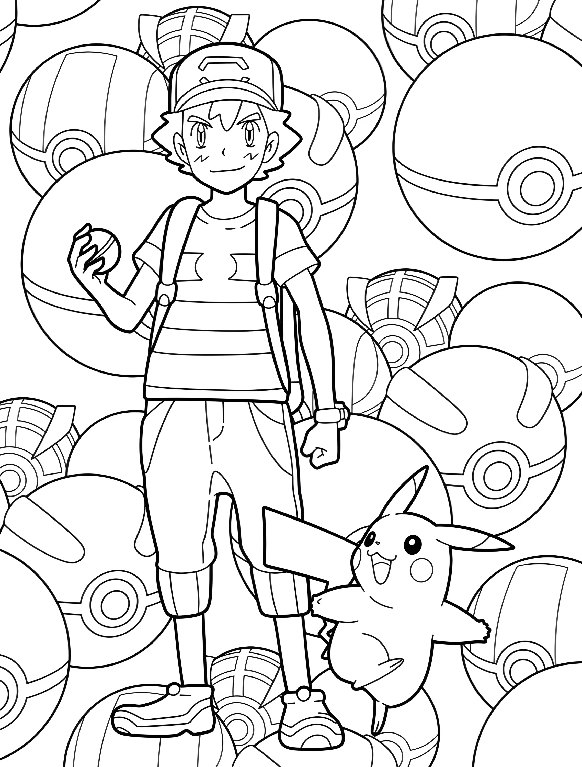 Аш Кетчум и Пикачу для детей №6075. Раскраски из игр. Эш Кетчум (Ash Ketchum).