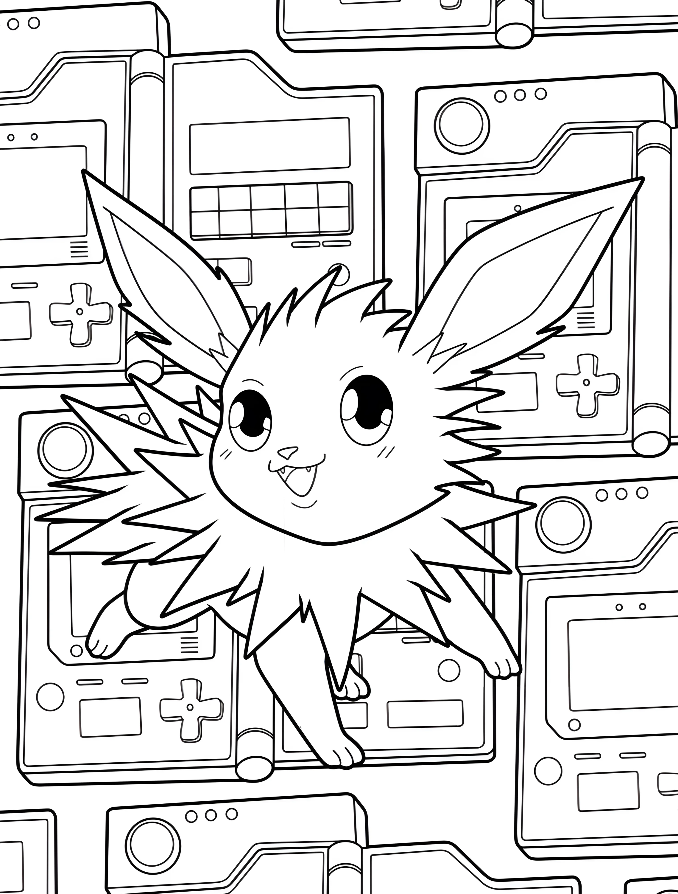 Милый Jolteon на фоне игровых консолей №6685. Раскраски из игр. Джолтеон (Jolteon).