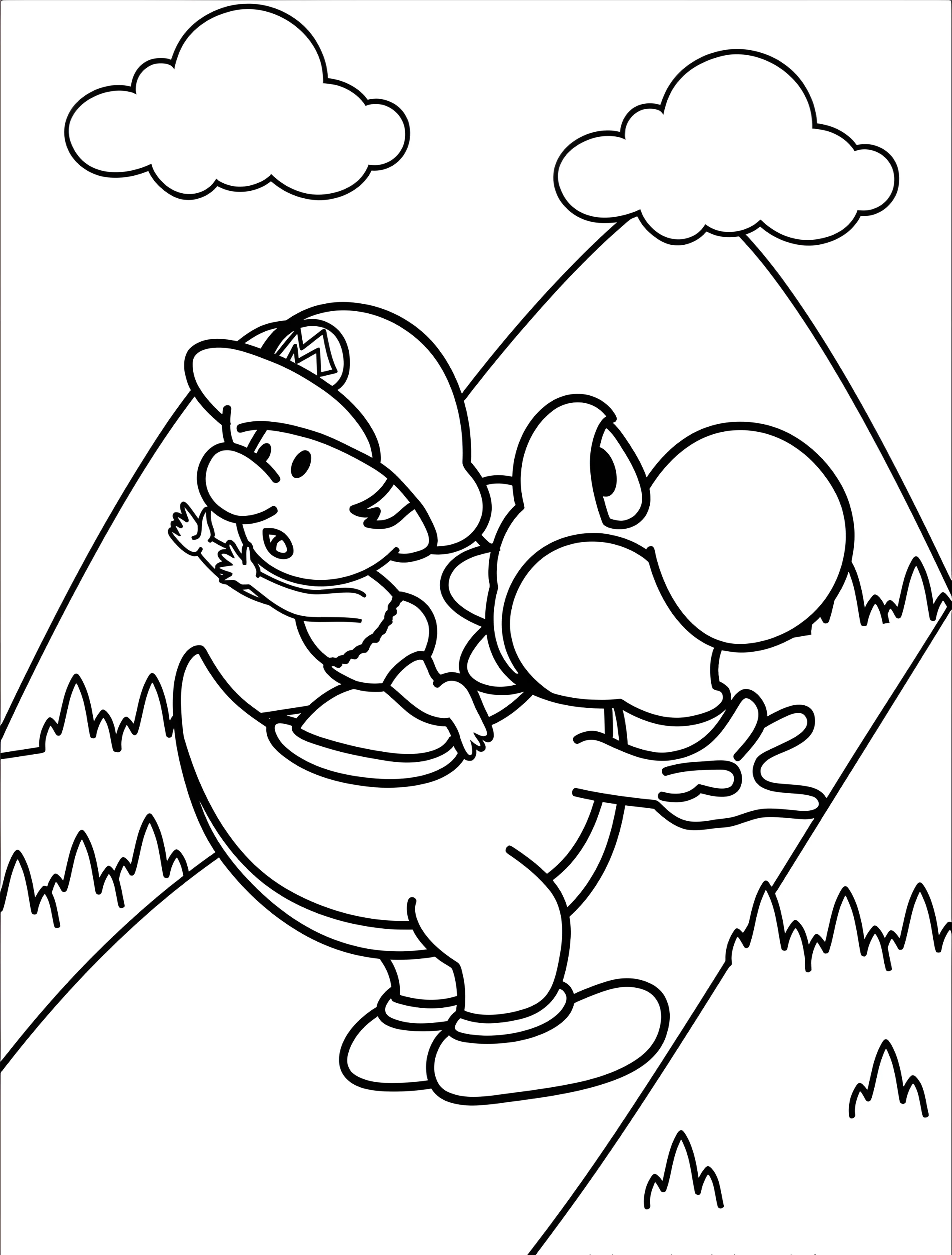 Марио верхом на Йоши для детей №8177. Раскраски из игр. Йоши (Yoshi).