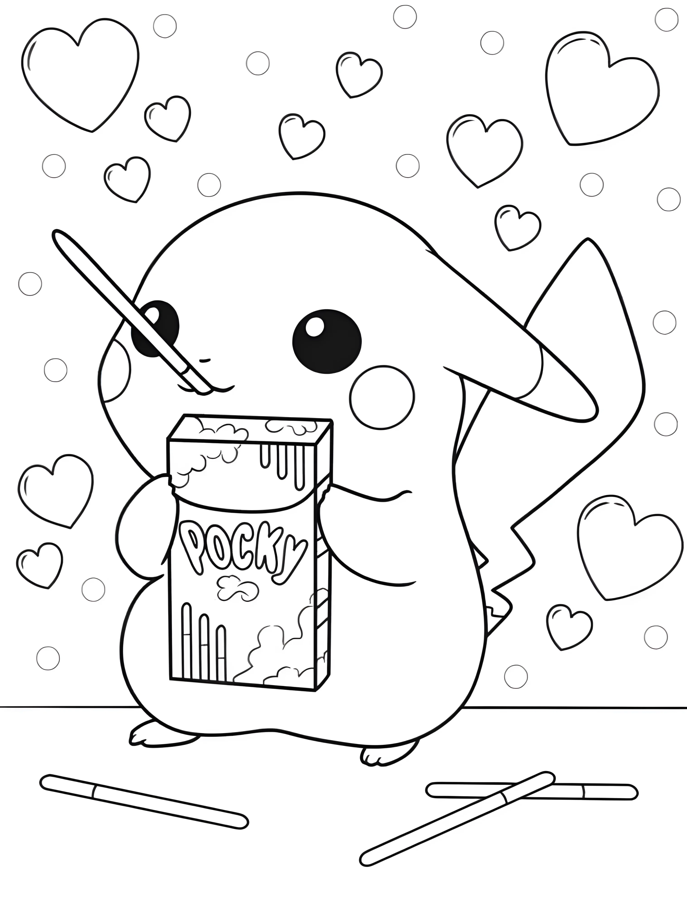 Милый Пикачу с Печеньем для детей №7202. Раскраски из игр. Пикачу (Pikachu).