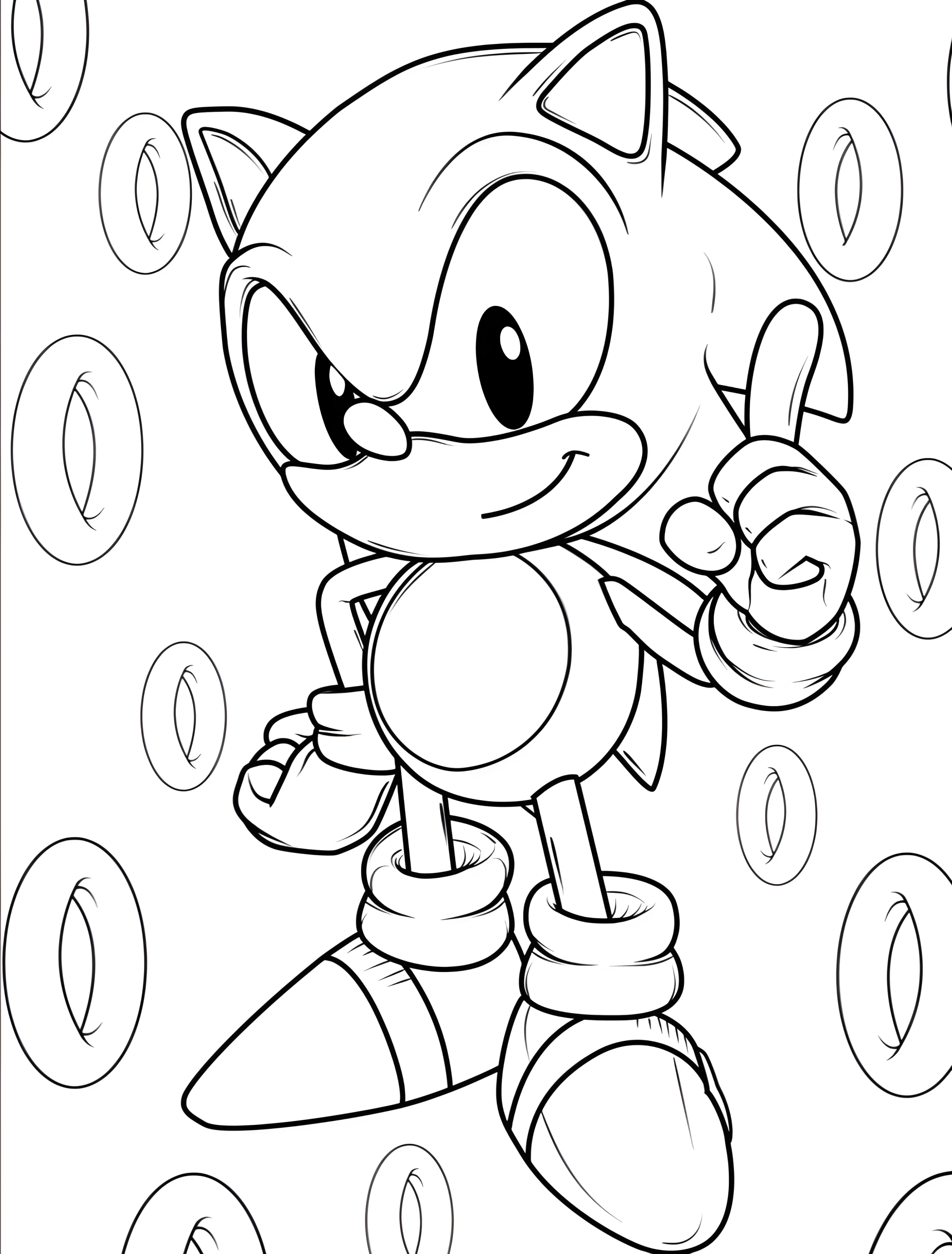 Маленький Соник с кольцами для детей №7735. Раскраски из игр. Соник (Sonic).