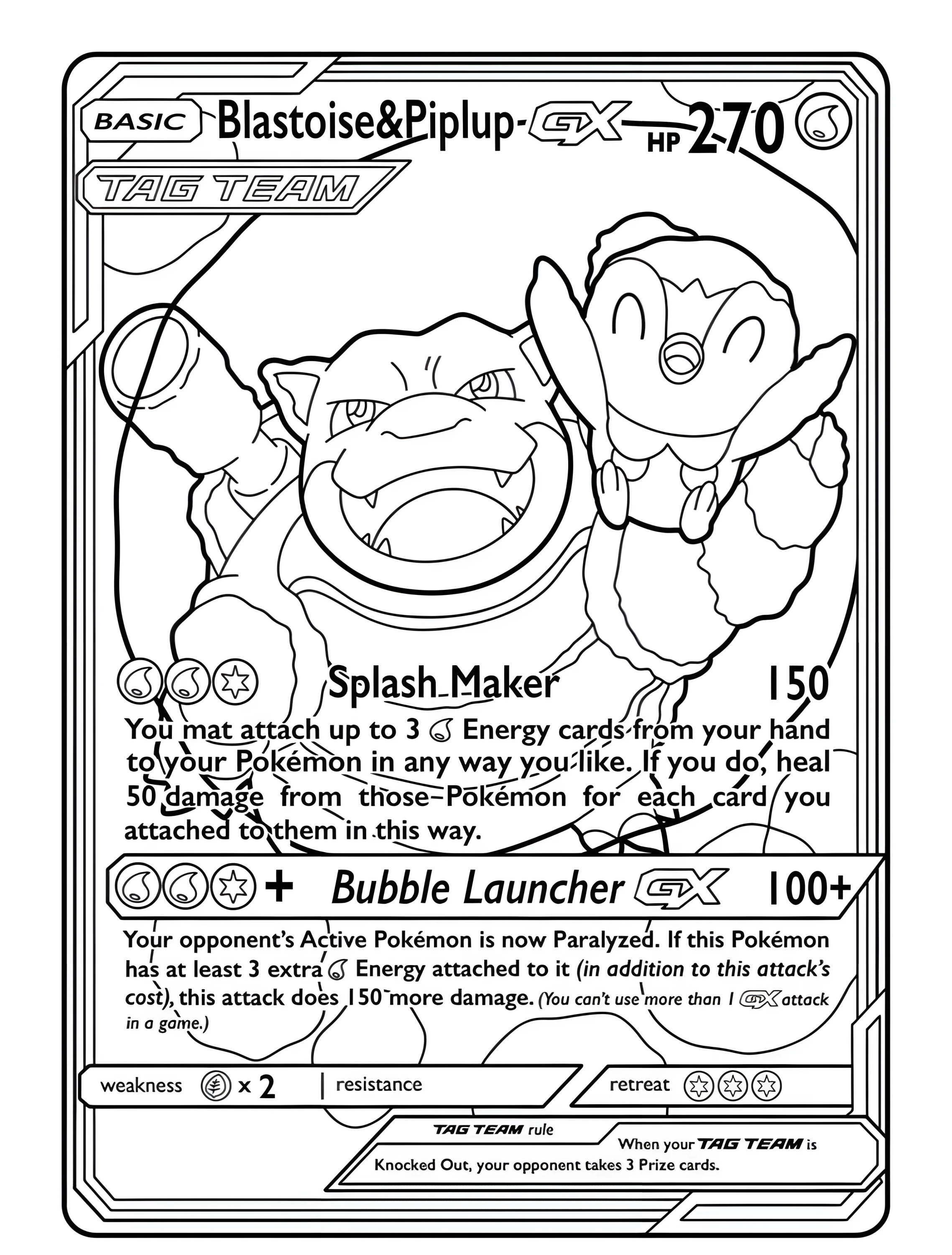 Покемон Blastoise и Piplup на карте для детей №6087. Раскраски из игр. Бластойз (Blastoise).