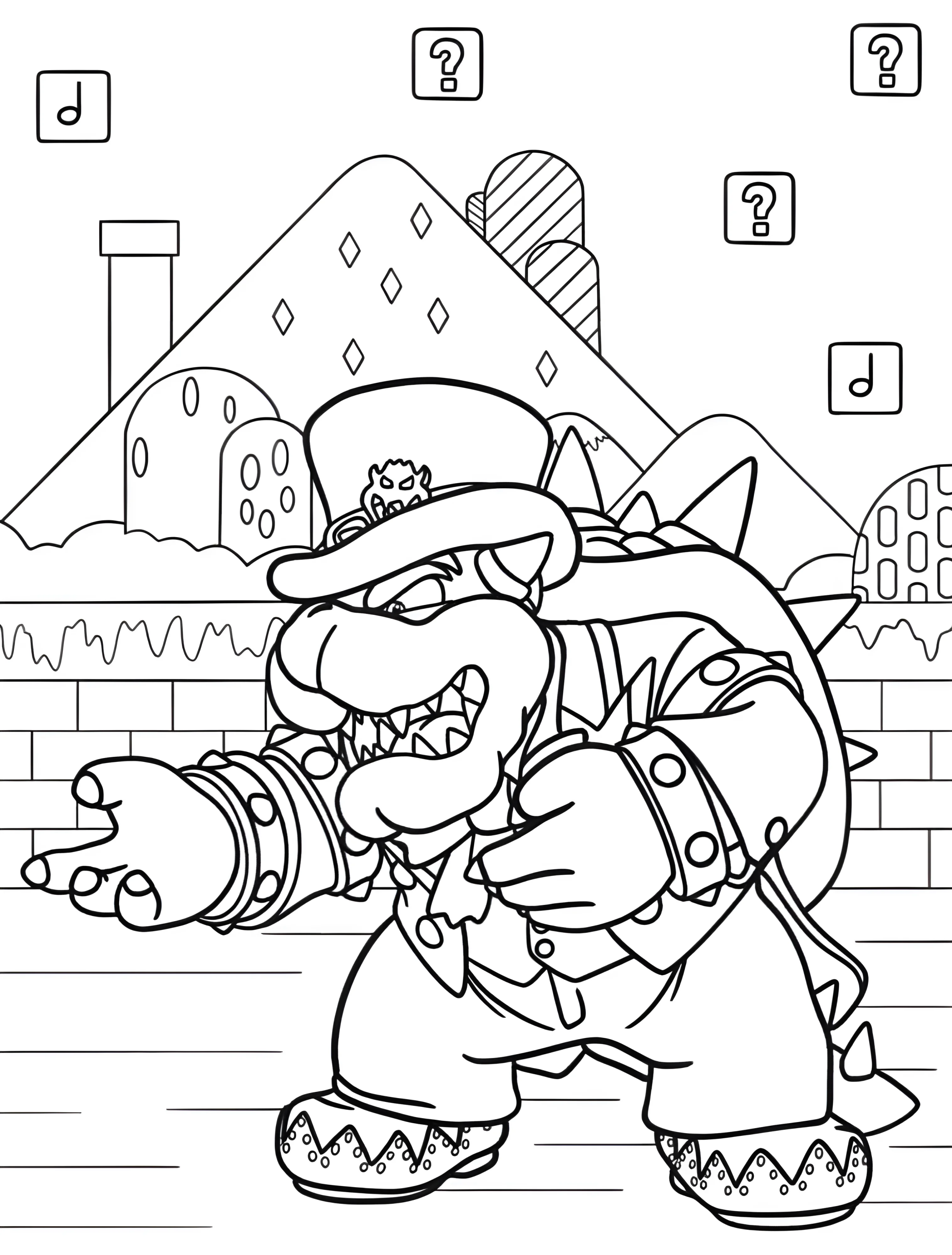 Боузер в смешном костюме для детей №6110. Раскраски из игр. Боузер (Bowser).