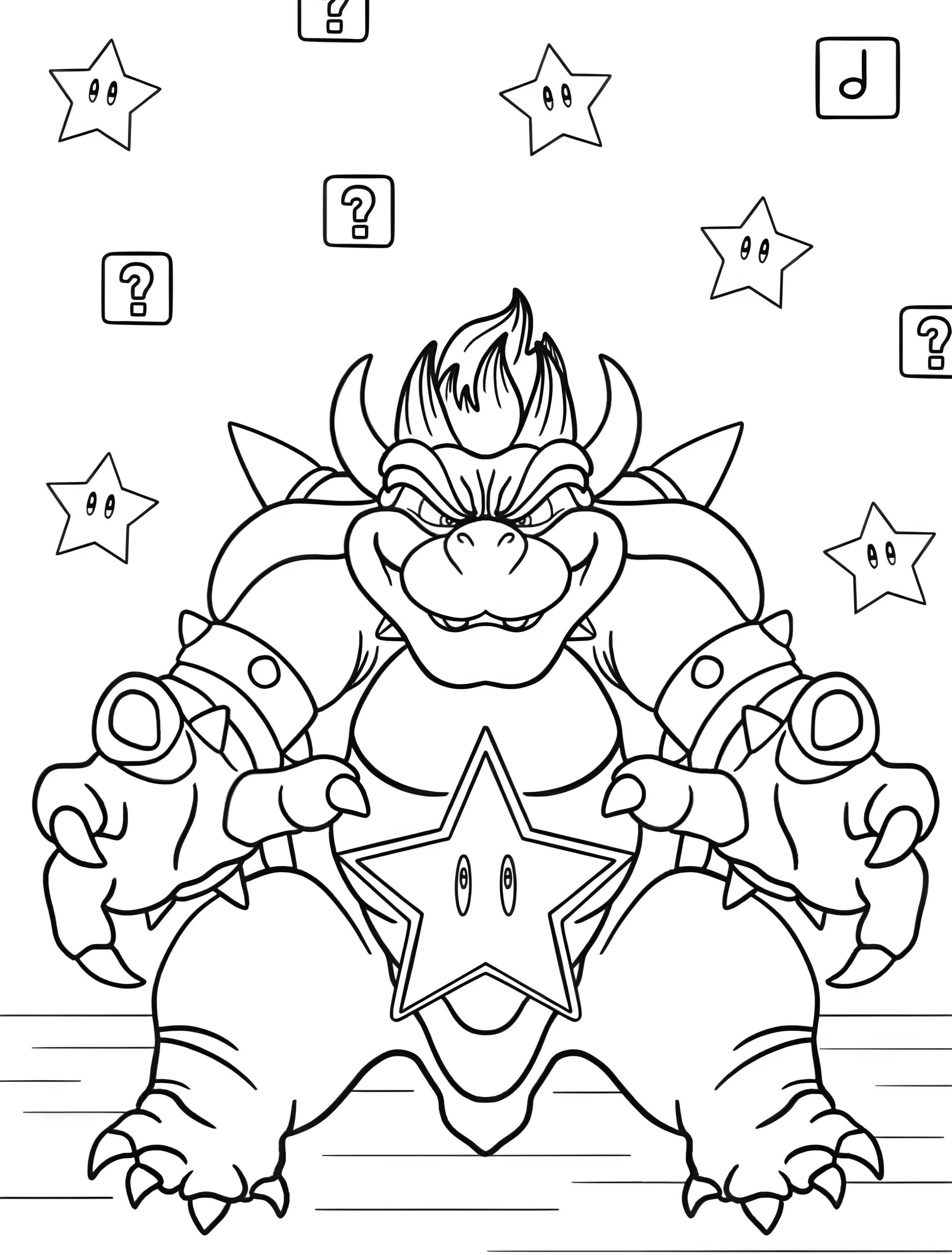 Боузер с суперзвездой для детей №6111. Раскраски из игр. Боузер (Bowser).