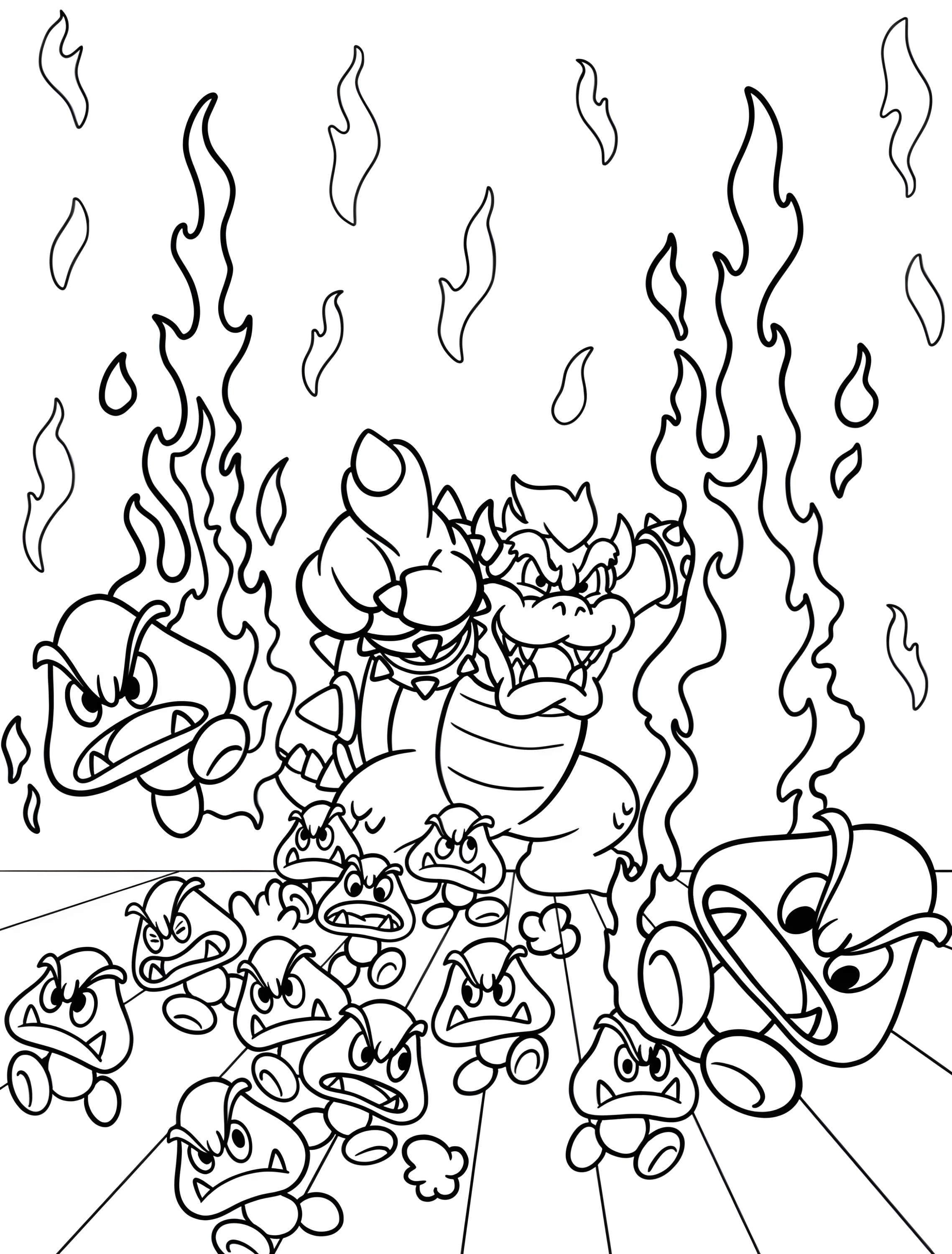 Боузер и армия Гумб для детей №6564. Раскраски из игр. Гумба (Goomba).