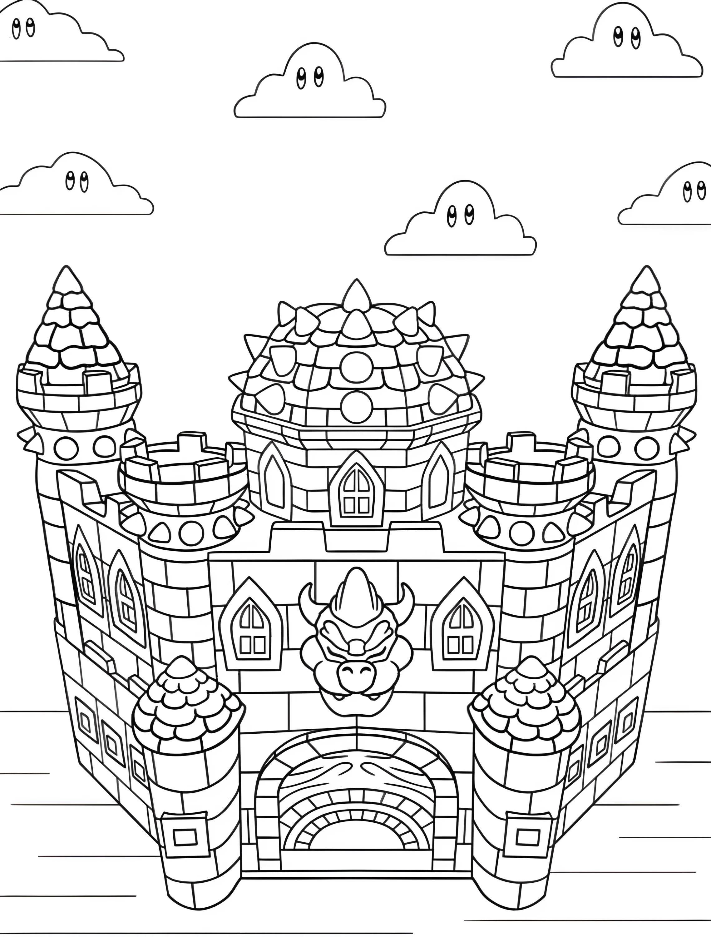 Замок Боузера для детей №6115. Раскраски из игр. Боузер (Bowser).
