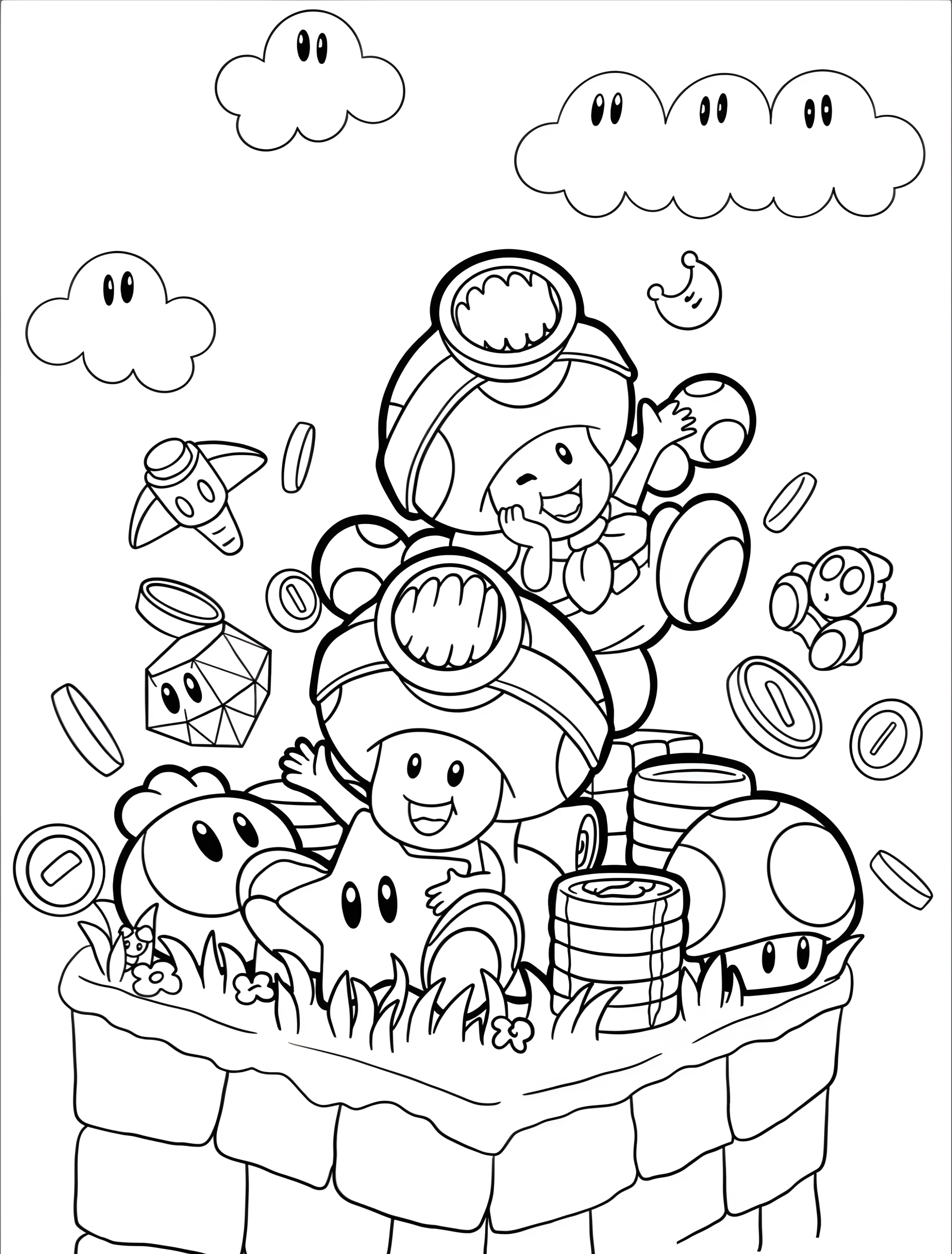 Капитан Тоад и друзья для детей №8070. Раскраски из игр. Тоад (Toad).