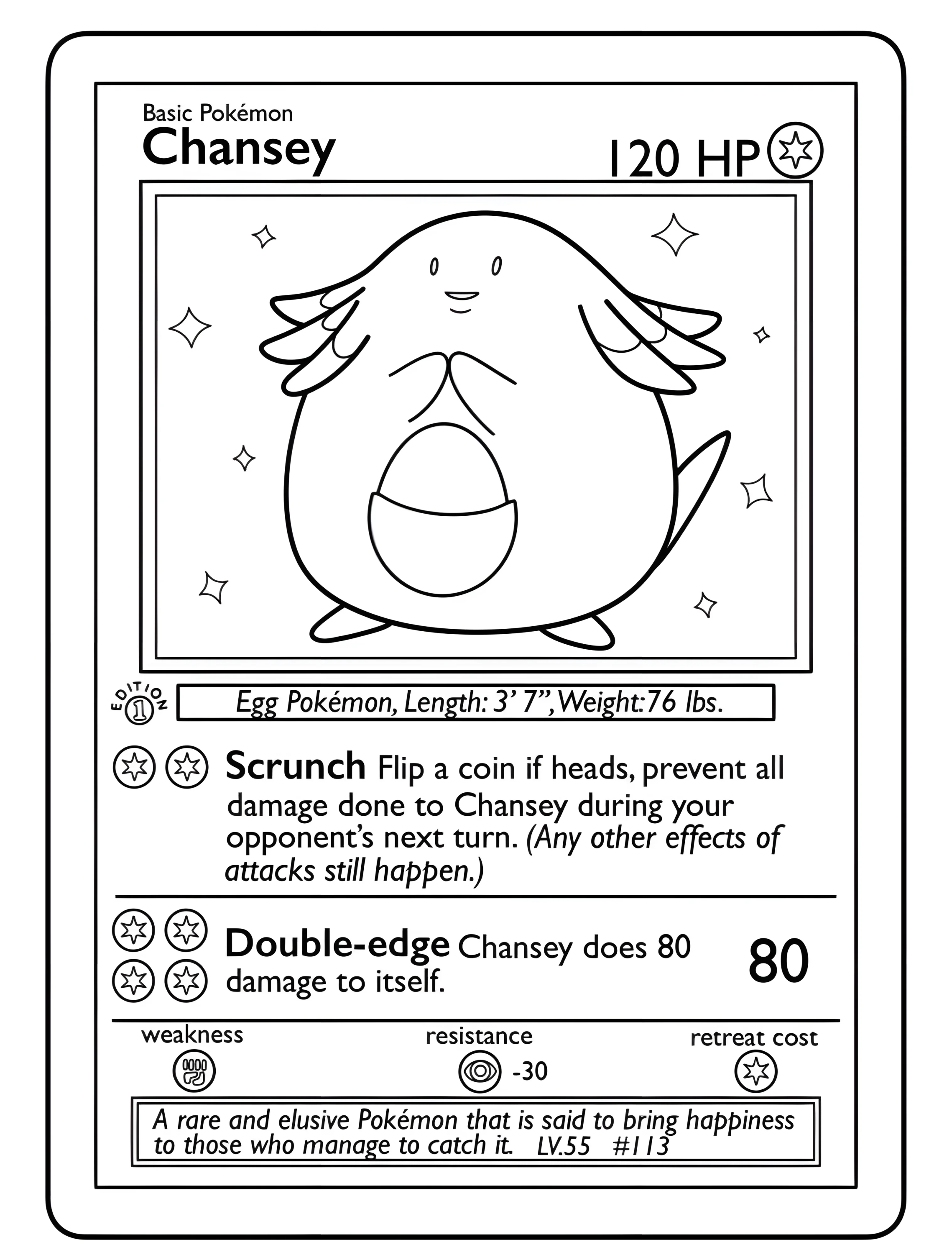 Милый покемон Чанси для детей №7299. Раскраски из игр. Карты Покемон (Pokemon Card).