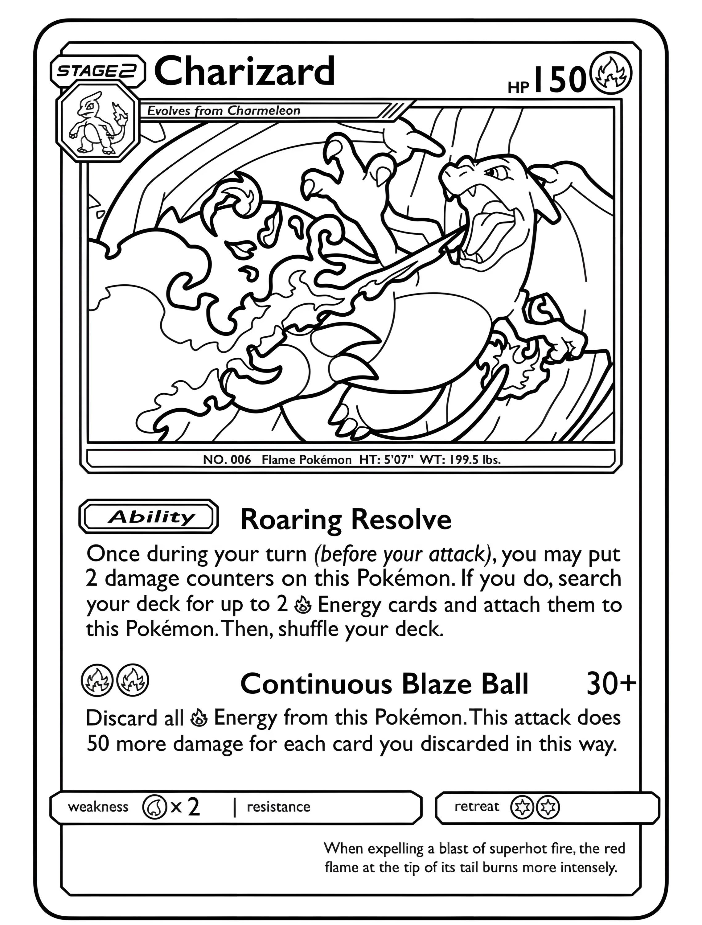Покемон Чарizard для раскрашивания №7300. Раскраски из игр. Карты Покемон (Pokemon Card).