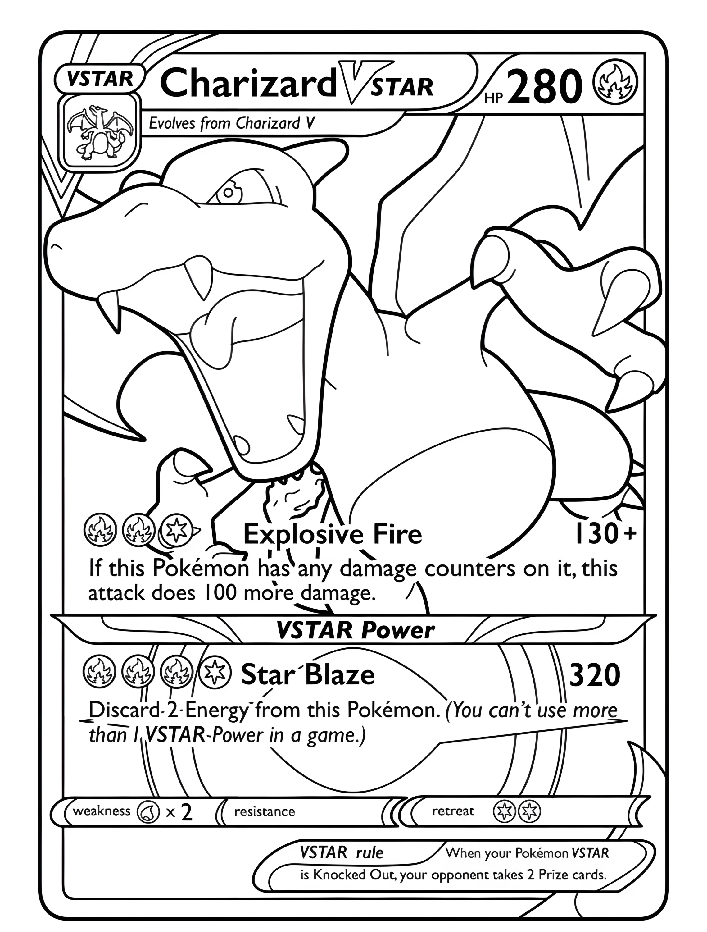 Покемон Чарizard V Star огненная мощь №7302. Раскраски из игр. Карты Покемон (Pokemon Card).