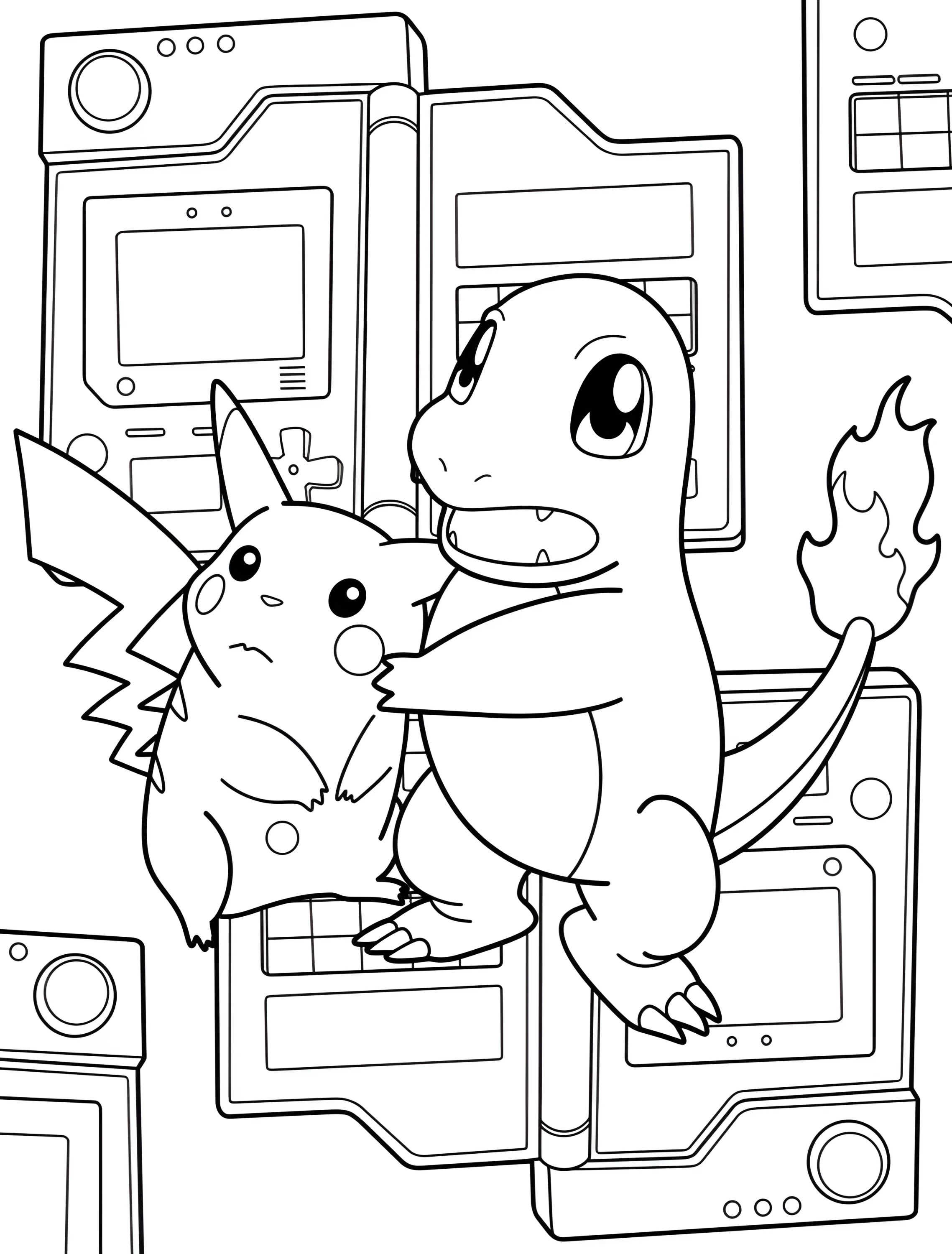 Д Charmander защищает Pikachu №6229. Раскраски из игр. Чармандер (Charmander).