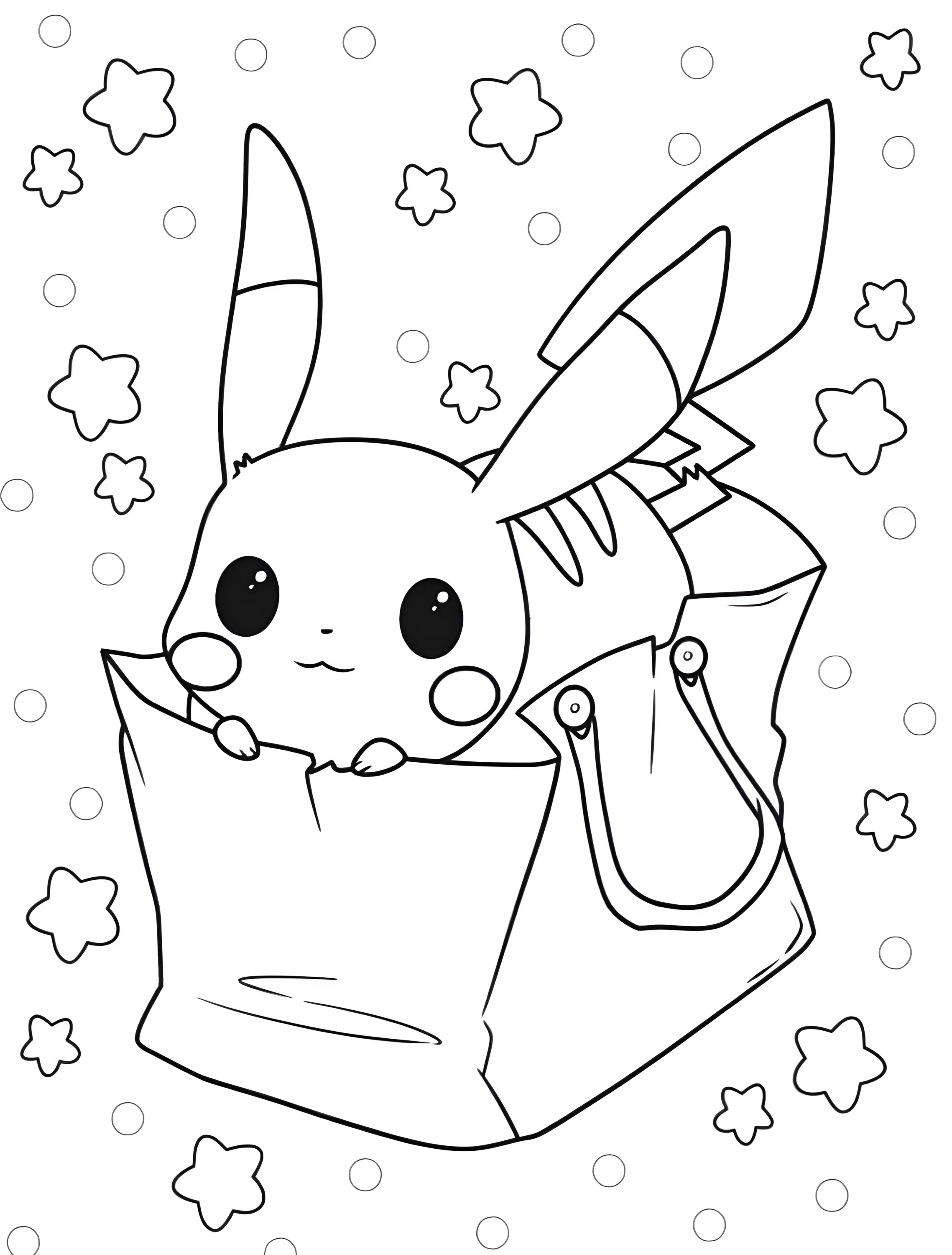 Милый Пикачу в сумке для детей №7205. Раскраски из игр. Пикачу (Pikachu).