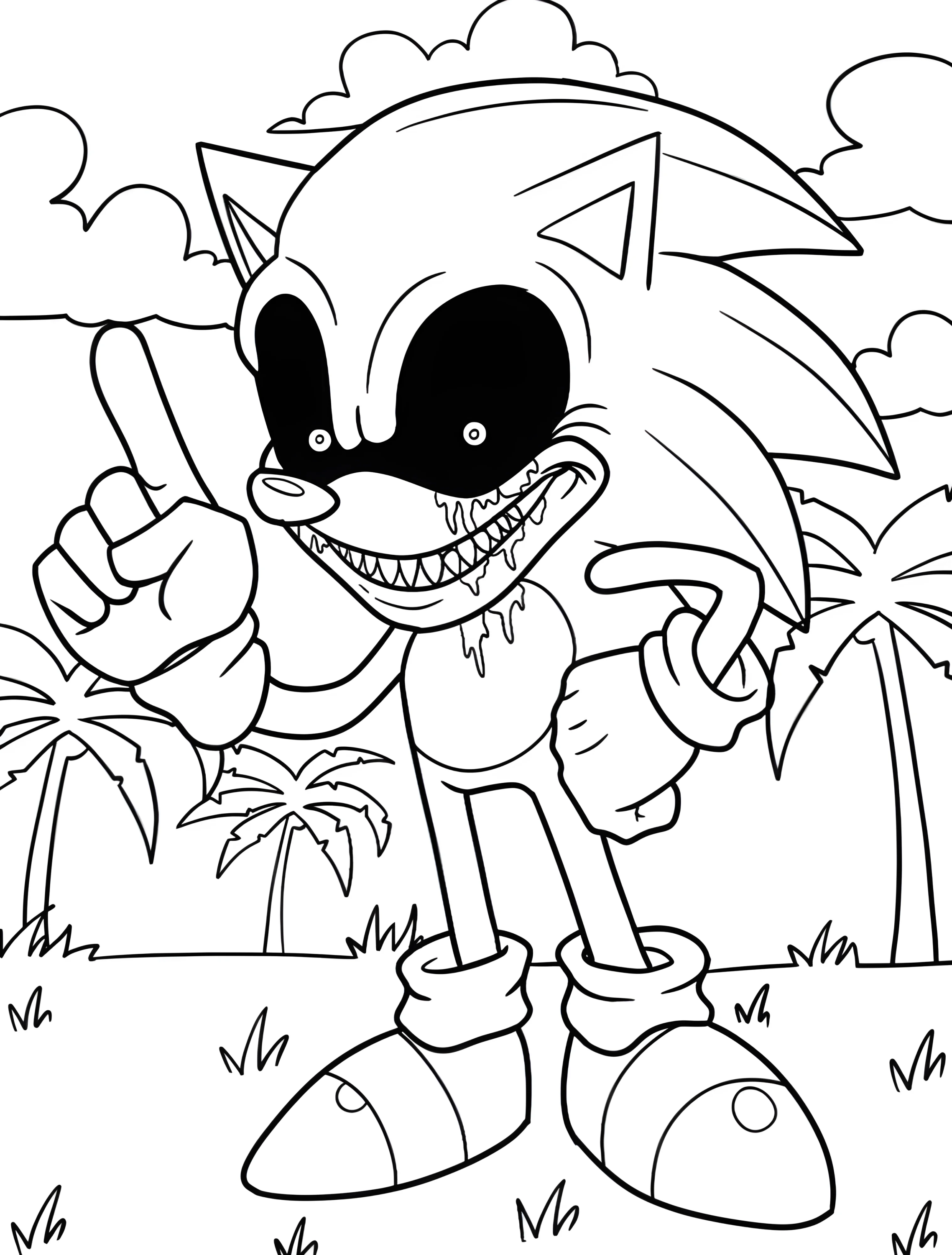 Сонник Соник на пляже для детей №7801. Раскраски из игр. Соник Икс (Sonic EXE).