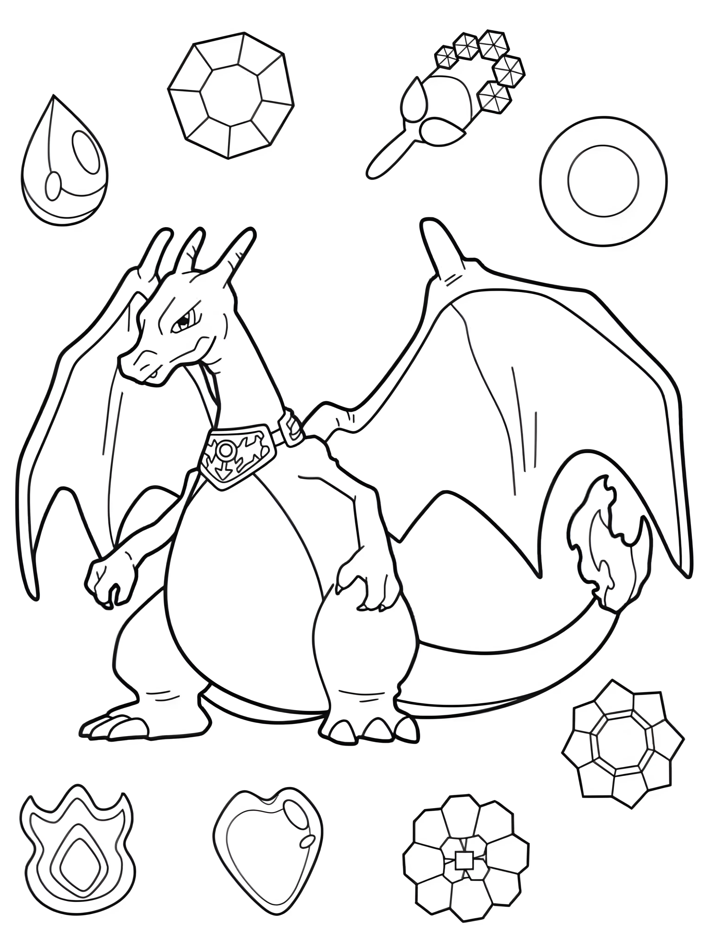 Забавный дракон Чарizard для детей №6209. Раскраски из игр. Чаризард (Charizard).