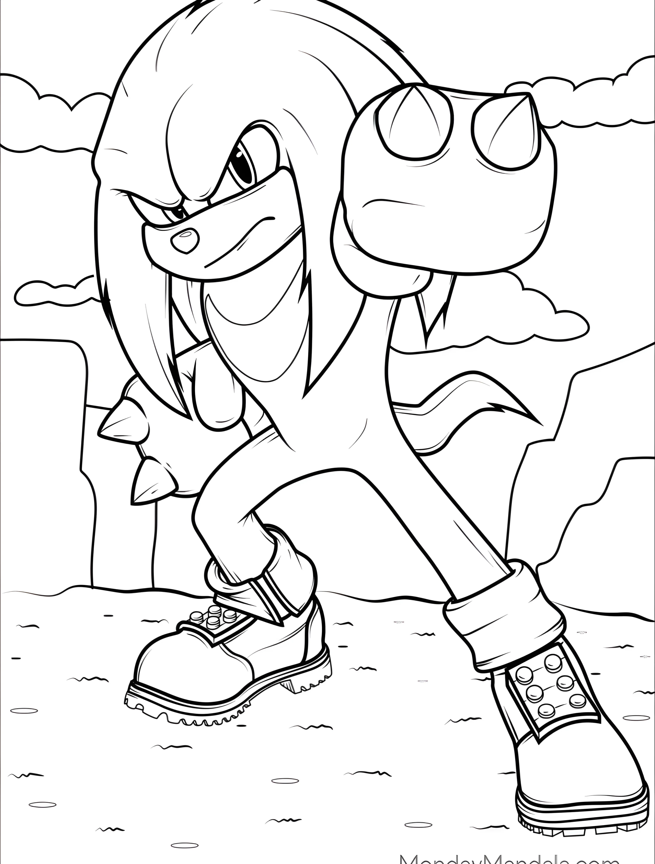 Забавный накачанный Наклз для детей №7742. Раскраски из игр. Соник (Sonic).