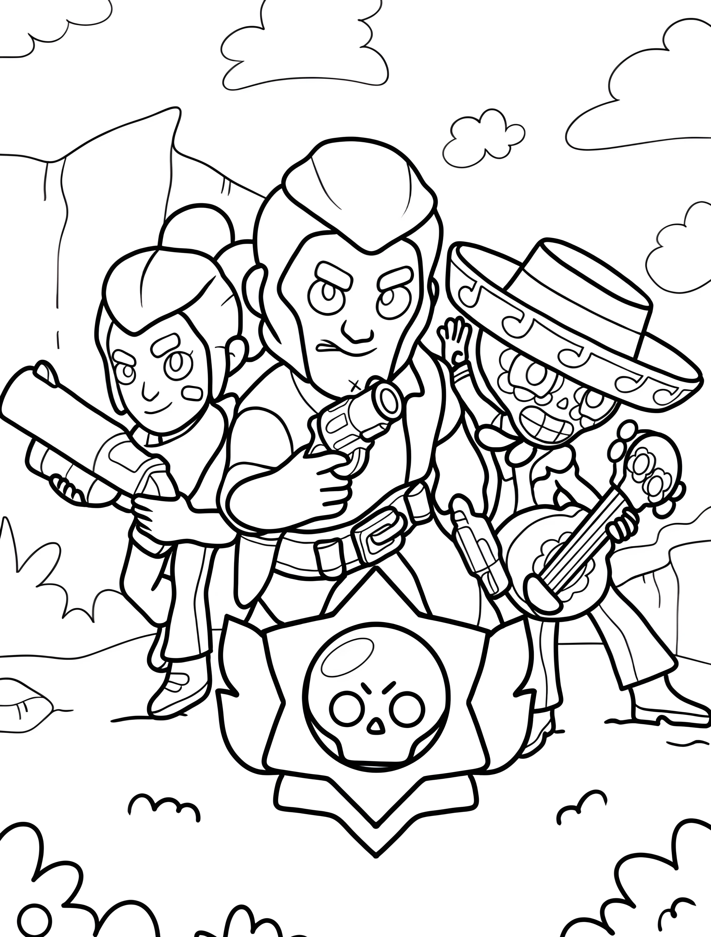 Кольт, Шелли и Поко из Brawl Stars для детей №6140. Раскраски из игр. Бравл Старс (Brawl Stars).