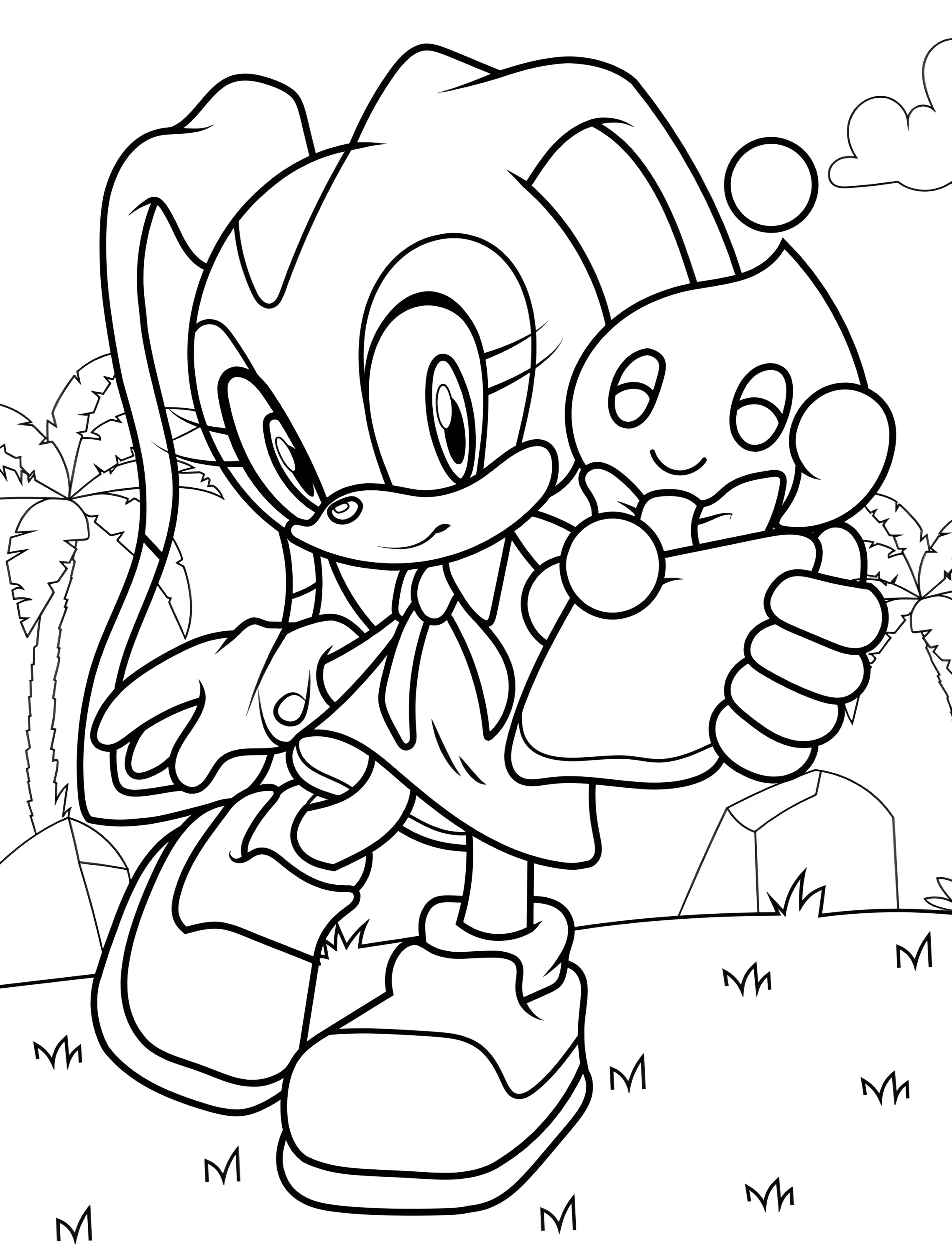 Милая Крим Заяц с игрушкой для детей №7748. Раскраски из игр. Соник (Sonic).