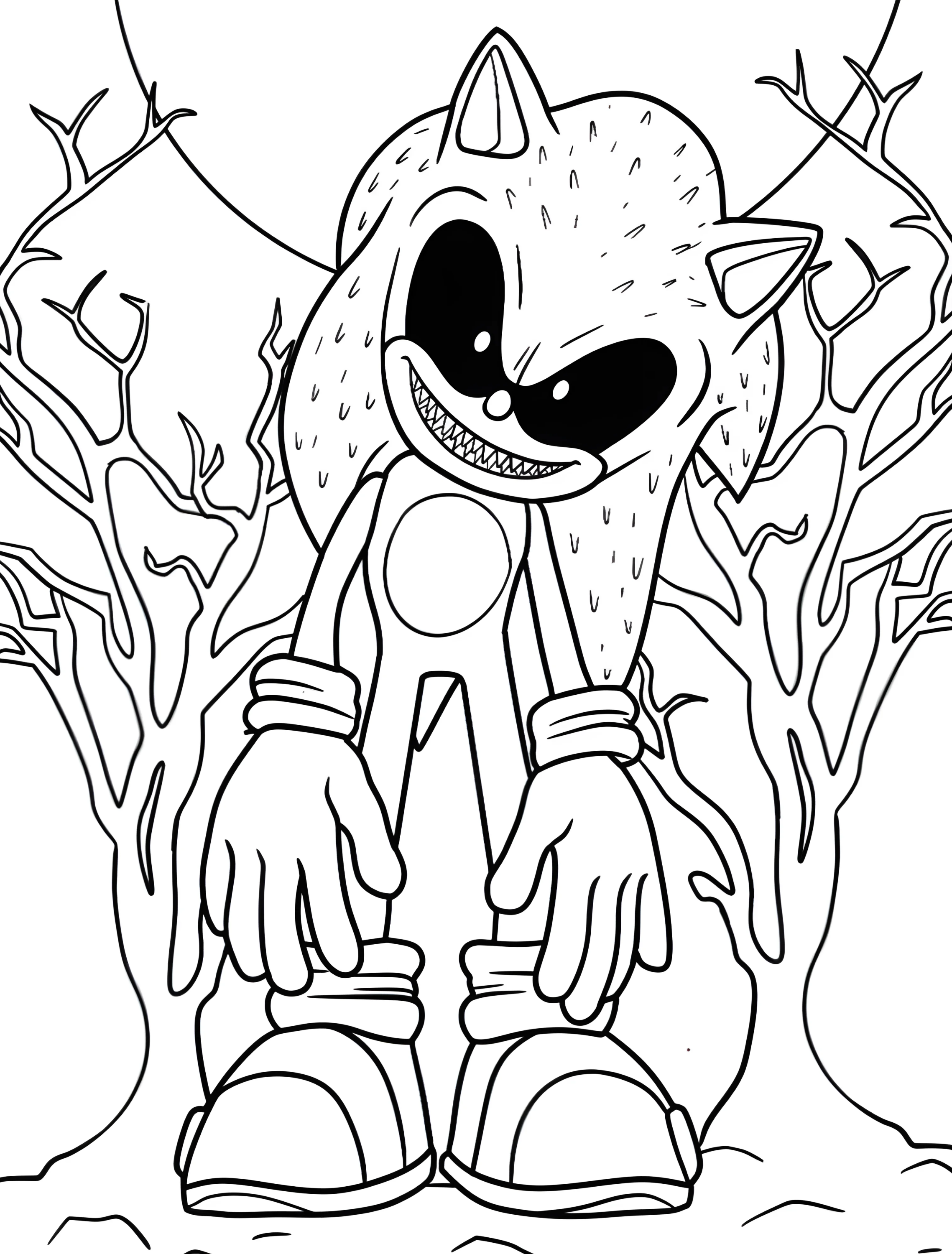 Сонник Соник среди темных деревьев №7802. Раскраски из игр. Соник Икс (Sonic EXE).