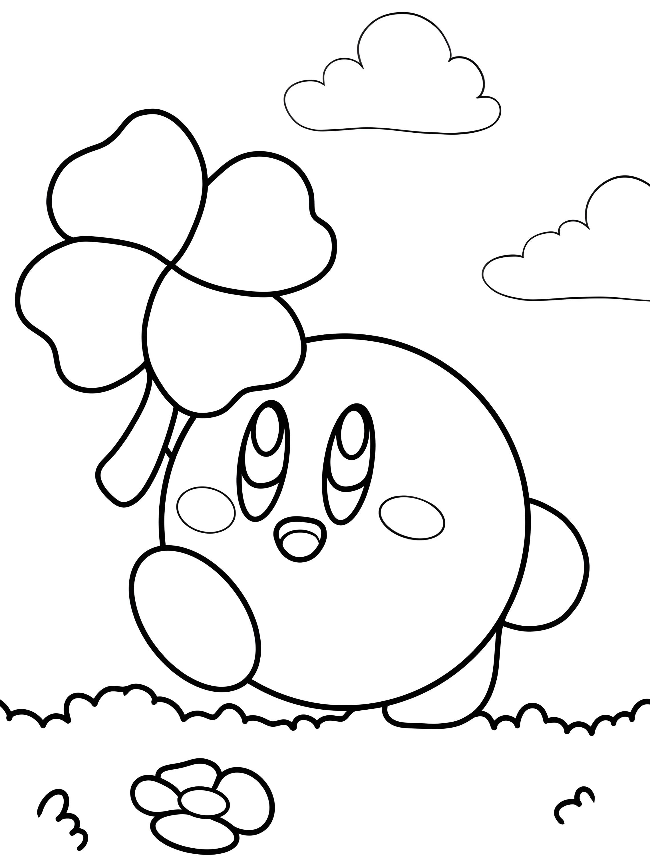 Милый Кирби с цветком для детей №6732. Раскраски из игр. Кирби (Kirby).
