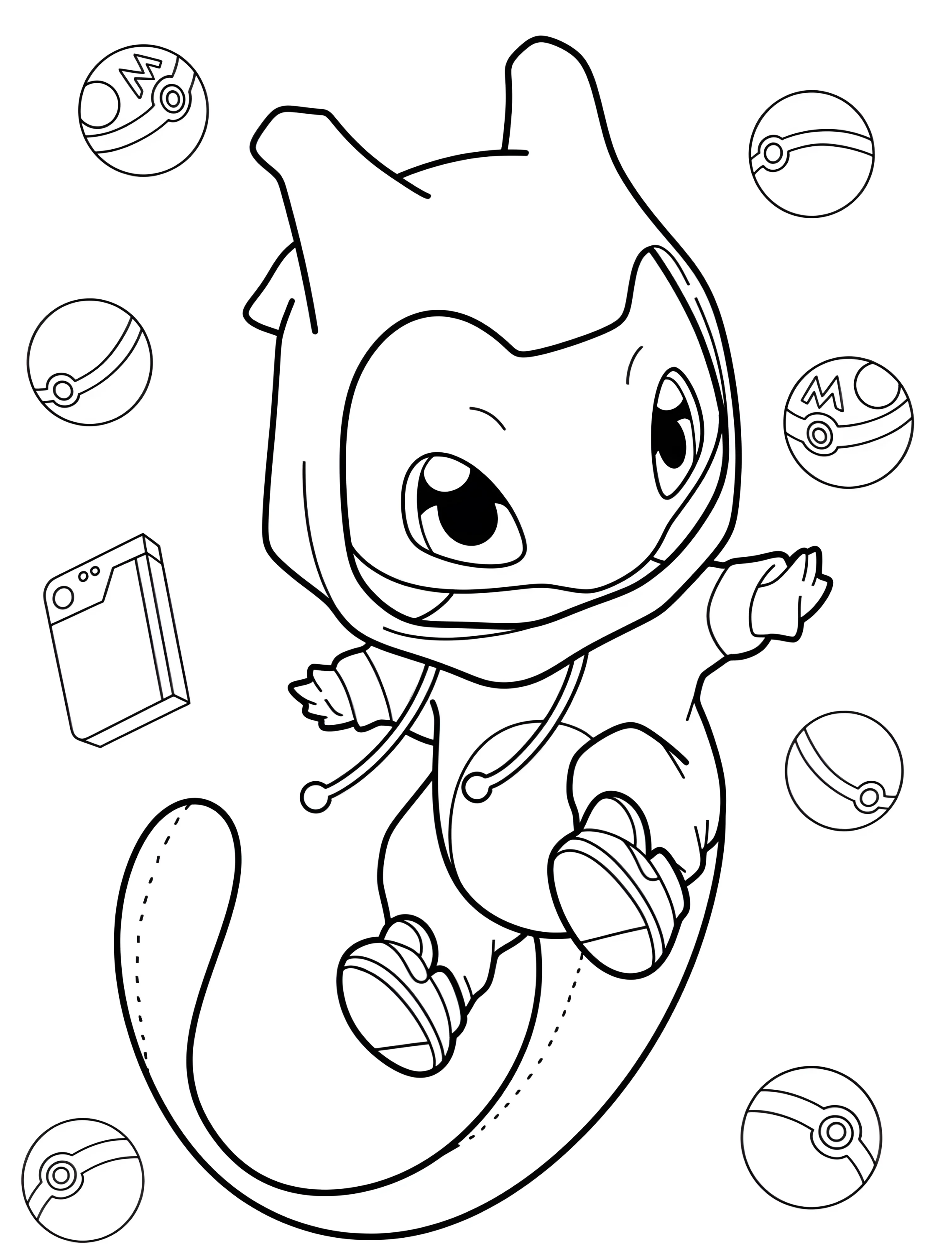 Милый Мью в комбинезоне для детей №7013. Раскраски из игр. Мью (Mew).