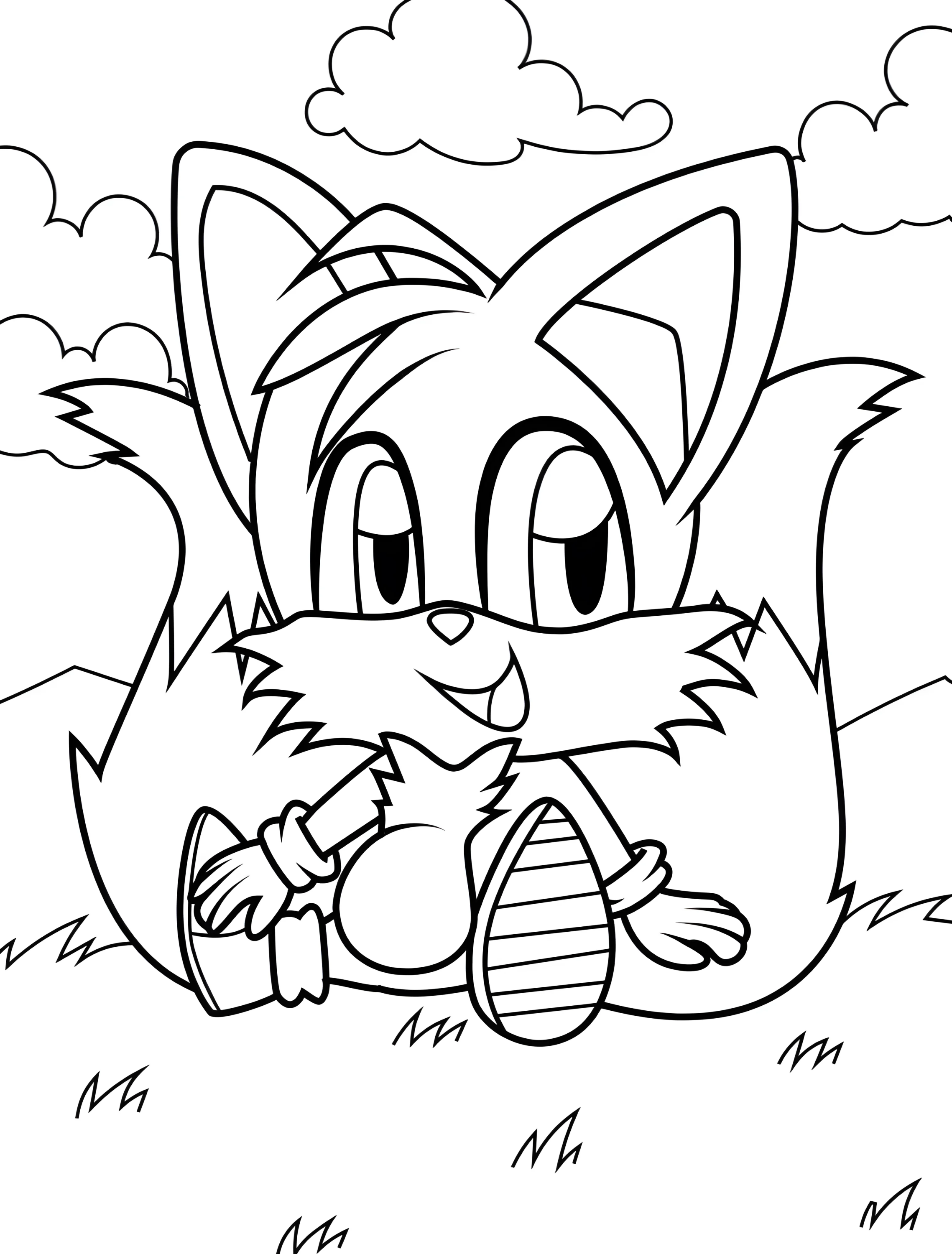 Милый енот сидит на траве для детей №8031. Раскраски из игр. Тейлз (Tails).