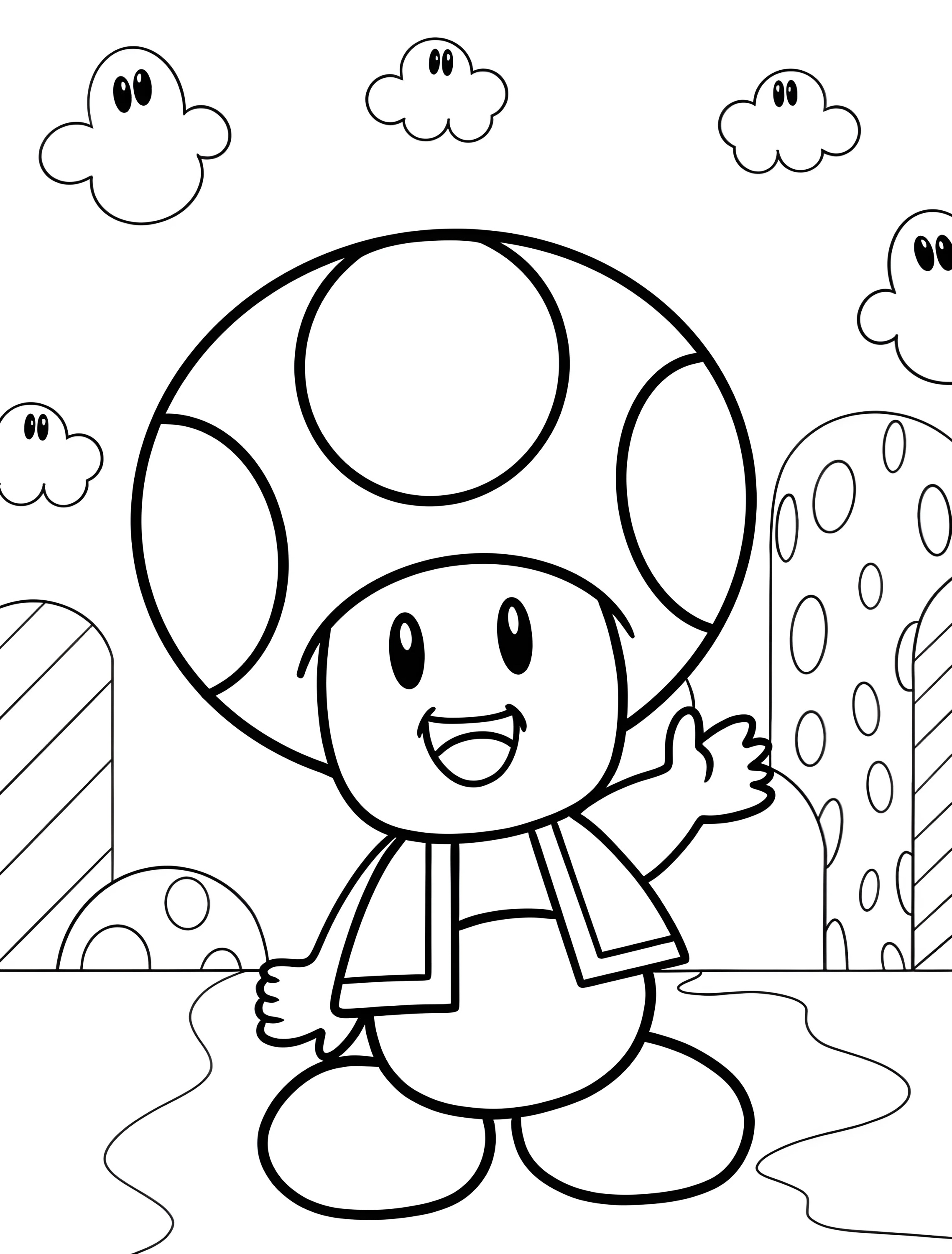 Милый Тоад машет рукой для детей №7141. Раскраски из игр. Нинтендо (Nintendo).