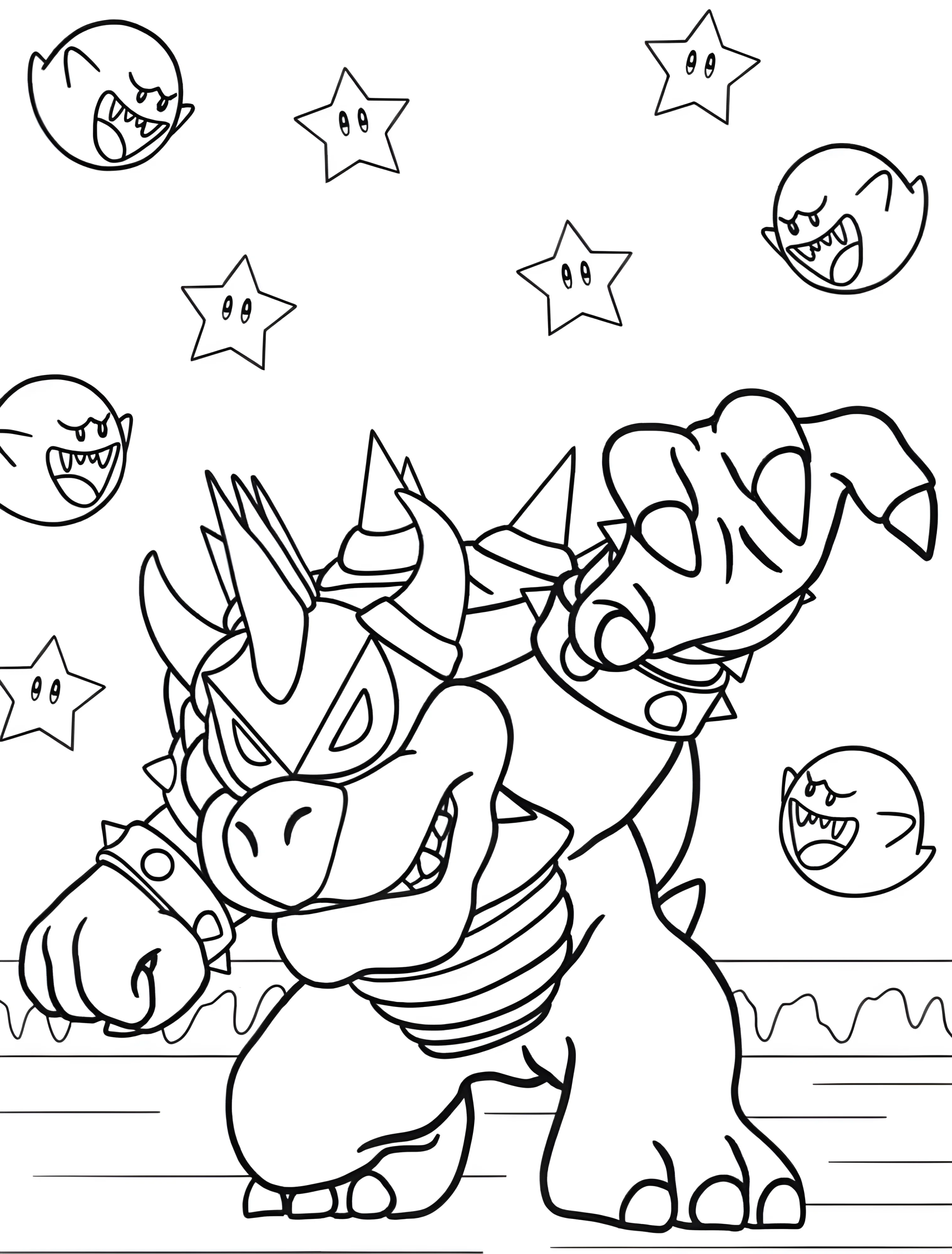 Веселый Bowser для раскрашивания детьми №6120. Раскраски из игр. Боузер (Bowser).