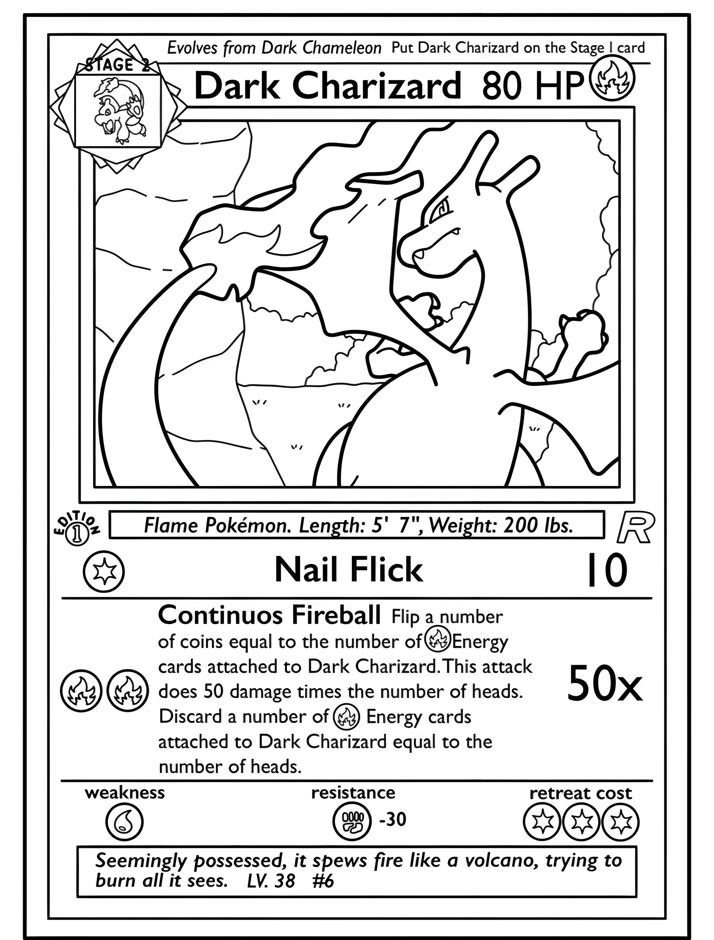 Темный Чарizard – карта Pokemon для детей №7304. Раскраски из игр. Карты Покемон (Pokemon Card).