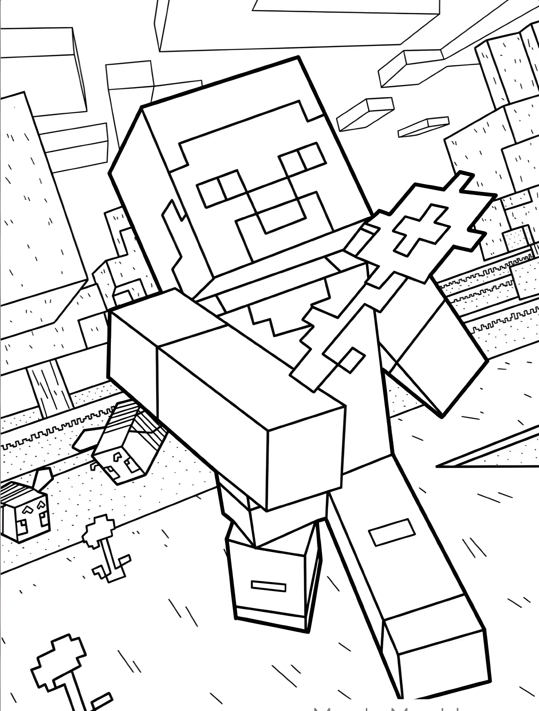 Стив из Майнкрафт с цветком для детей №7051. Раскраски из игр. Майнкрафт (Minecraft).