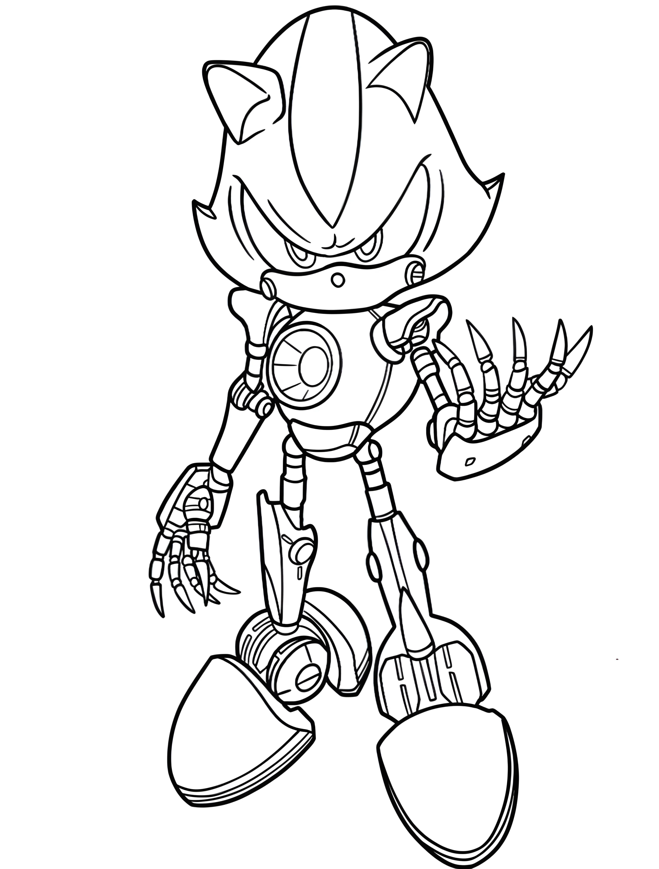 Мета Сонник демонстрирует свои когти №6990. Раскраски из игр. Метал Соник (Metal Sonic).