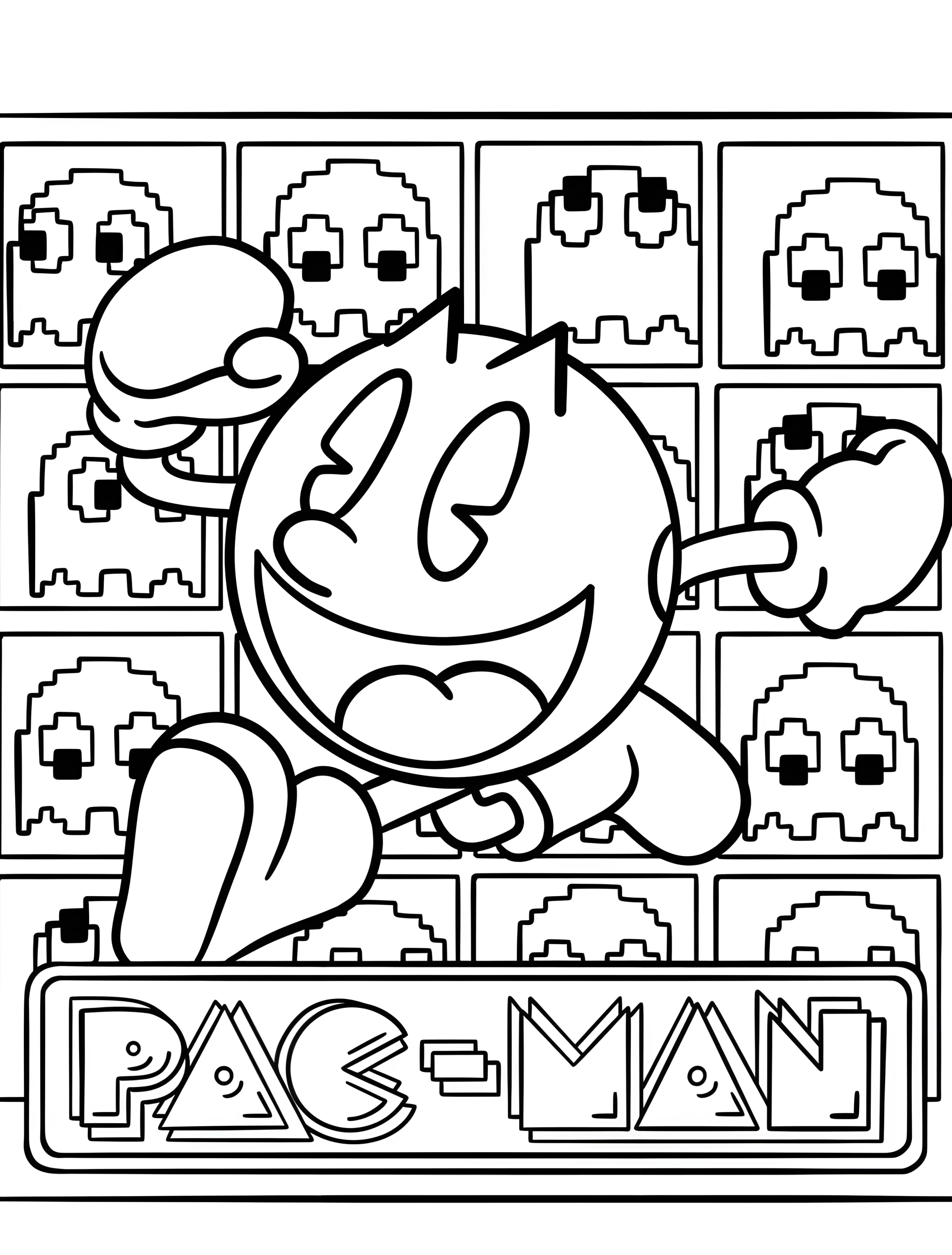 Пака-ман бежит от привидений для детей №7163. Раскраски из игр. Пакман (Pac-Man).