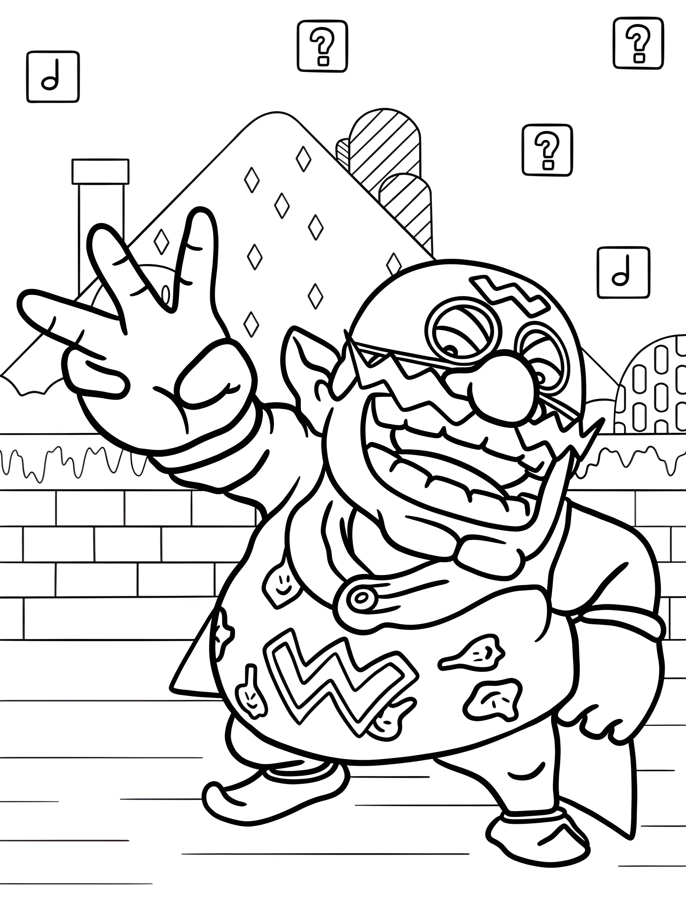 Весёлый Варио для детей №8156. Раскраски из игр. Варио (Wario).
