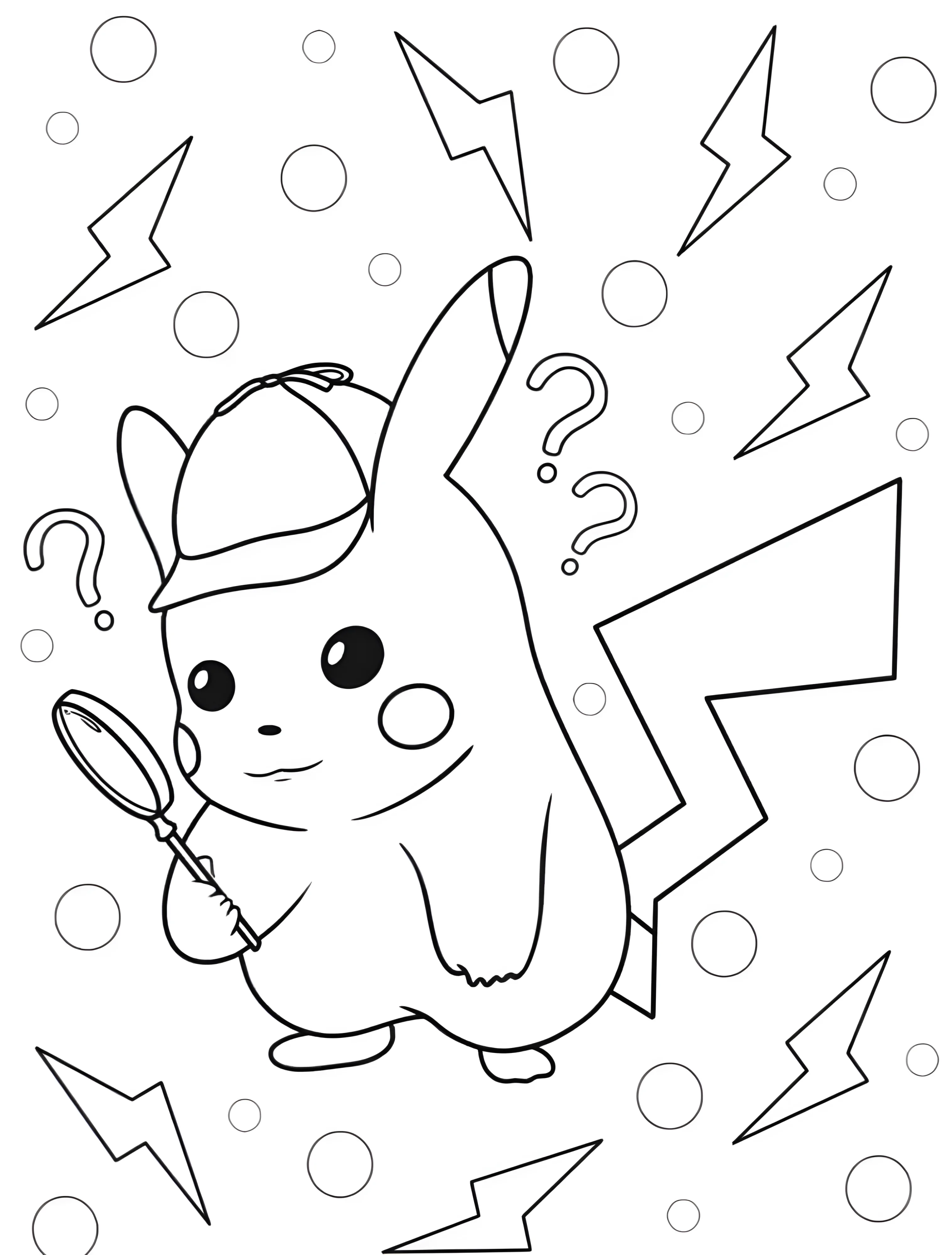 Забавный Пикачу-детектив с лупой №7218. Раскраски из игр. Пикачу (Pikachu).