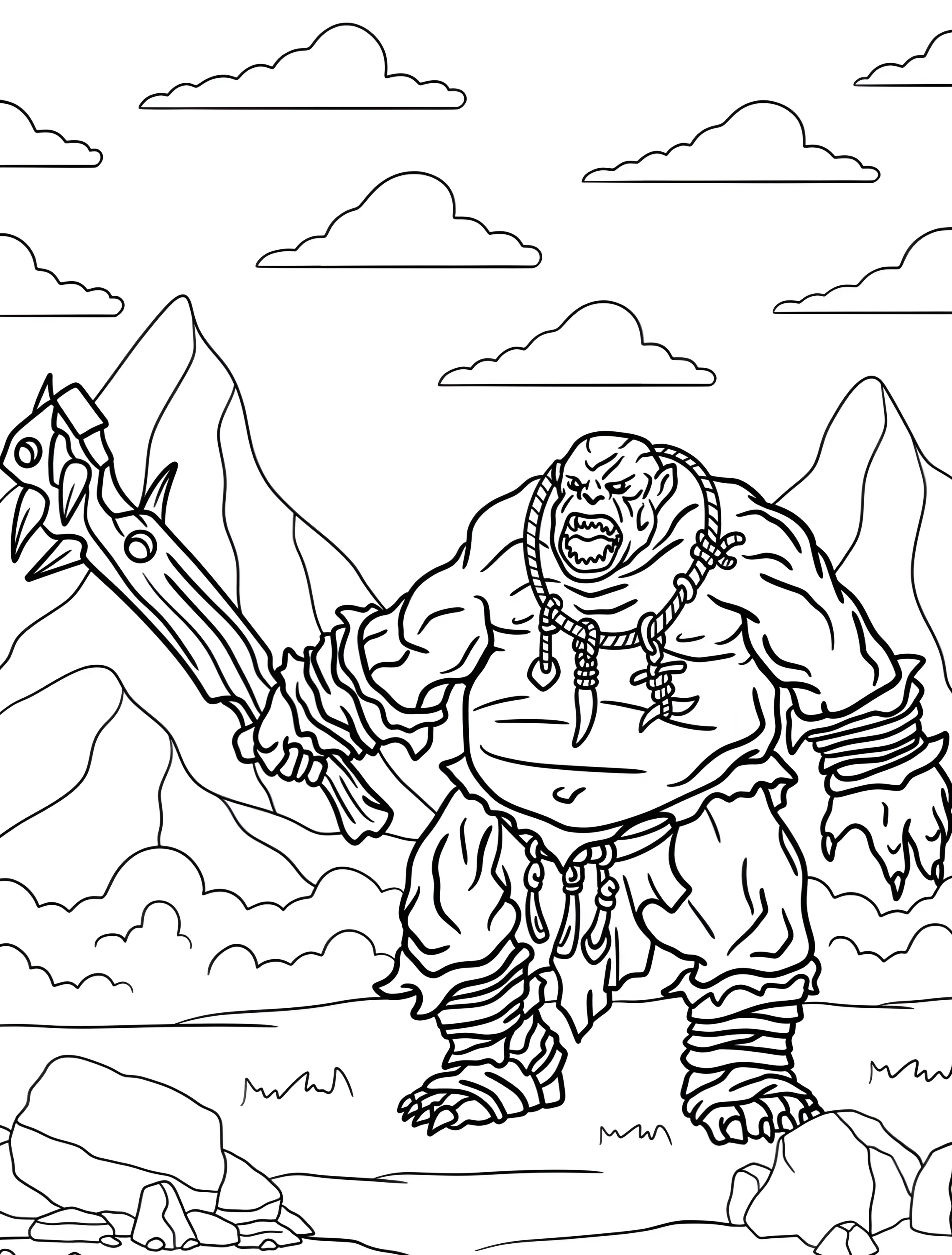 Орк с мечом для детей №6330. Раскраски из игр. Подземелья и Драконы (Dungeons & Dragons).