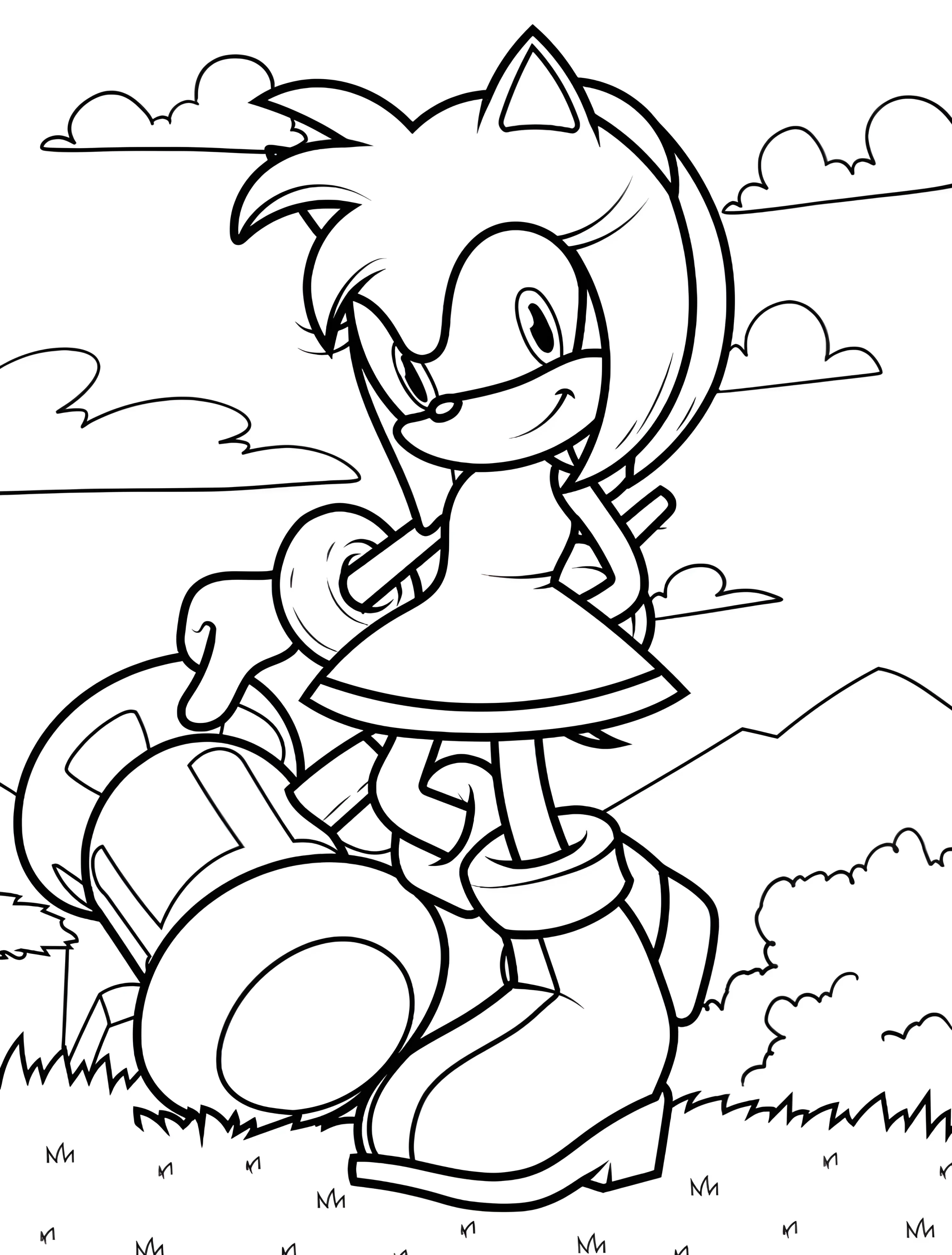 Роза с молотом для детей №5993. Раскраски из игр. Эми Роуз (Amy Rose).